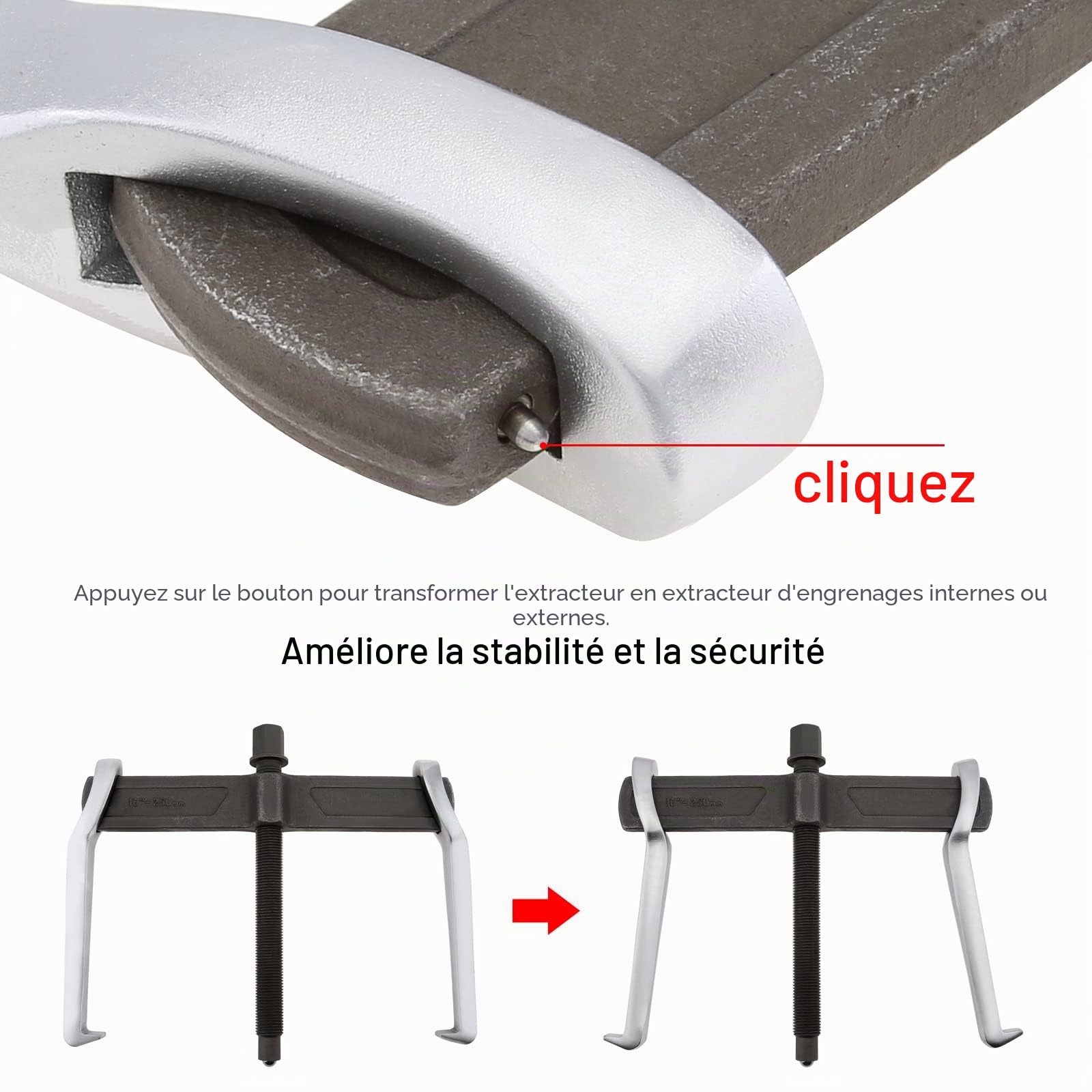 ChgImposs 10 Pouces Puller à 2 Mâchoires, Grandes D'épreneur CR-V Réglables, Outil de Retrait pour la Traction Interne Externe, Extracteur à Deux Griffes