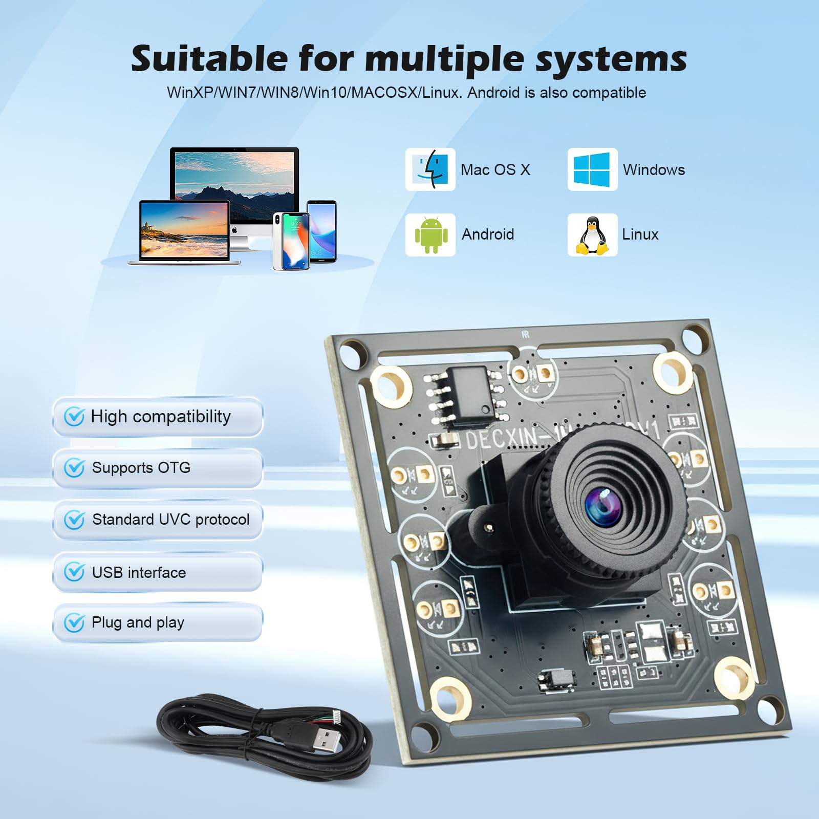 3-Piece Camera Module 100 Degree OV9732 with Autodart Camera System with 2 m Cable, 1280 x 720, 30 Fps, USB Driver for Versatile Applications (70) - 4