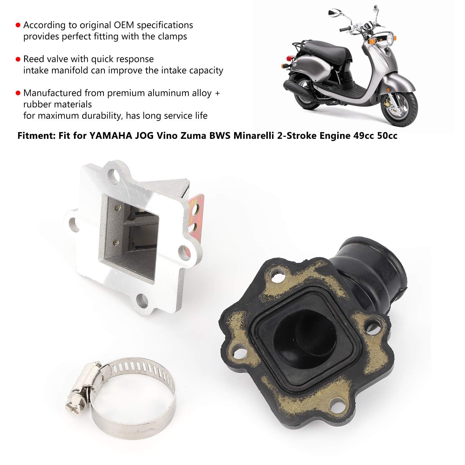 Colector de admisi¨®n de Motocicleta Aramox Apto para Motor Jog Vino Zuma BWS Minarelli de 2 Tiempos 49 50 colector de admisi¨®n + v¨¢lvula de leng¨¹ETA