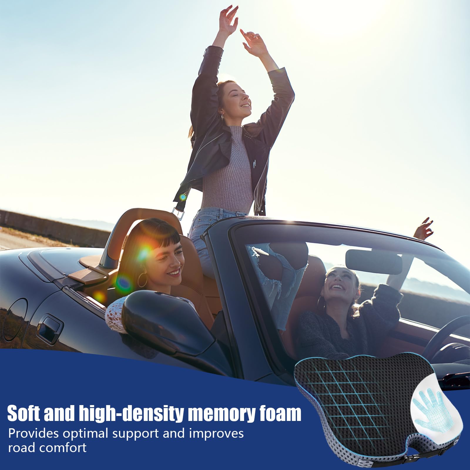 Cuscino Sedia, Cuscino per Wedile a Cuneo Dell'Auto, Cuscino per Sedile Auto con Fondo Antiscivolo, Adulti Rialzo Cuscini Ergonomico in Memory Foam, Cuscini per Auto Seduta Guidatore (Nero)