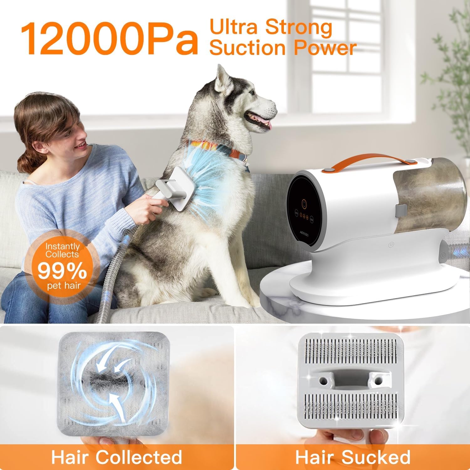 AIRROBO PG100 Aspirapolvere per cani, Toelettatura e Aspirazione Vuoto per Animali Domestici, Tosatrice per Cani Professionale, 5 Strumenti per la Toelettatura, Forza d'aspirazione 12000 Pa