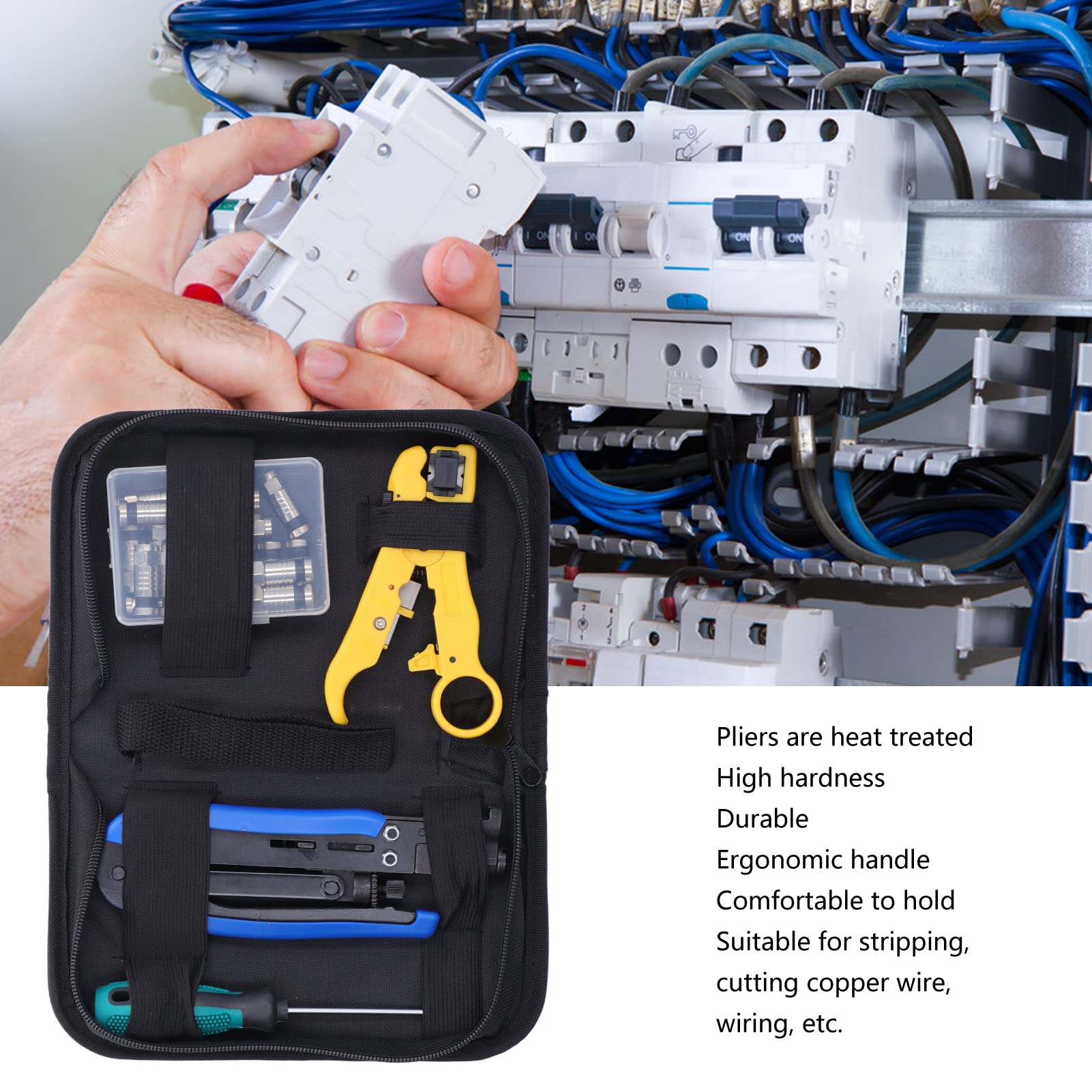 Kit crimpatrice per cavi coassiali con strumento di compressione coassiale regolabile per connettori RG59 RG6 RG11 F Include spelafili per l'installazione di cavi di rete