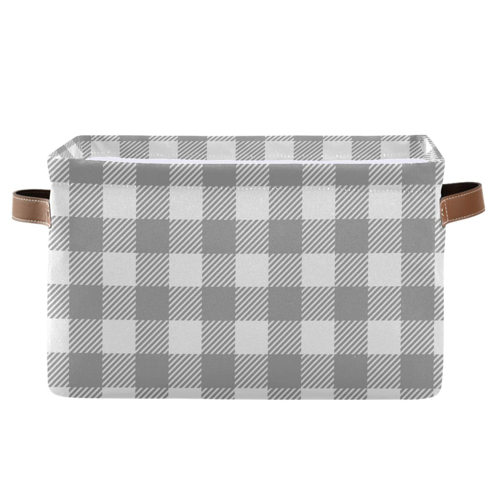 Emelivor Grey Buffalo Plaid Check Storage Basket Bins Decorative Toy Laundry Basket Organization with Handles for Home Boys Girls Office Closet Shelf