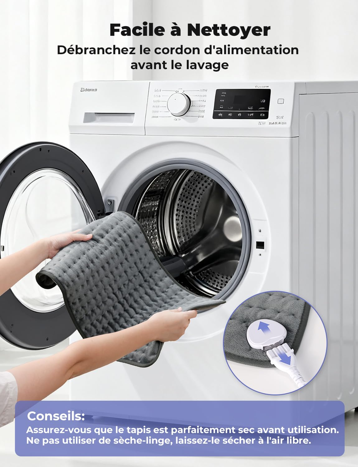 Coussin Chauffant Électrique pour Dos Épaules Abdomen 6 Niveaux de Température 4 Réglages de Minuterie Chauffage Rapide Arrêt Automatique Lavable en Machine (Gris Foncé, 60 x 30cm)