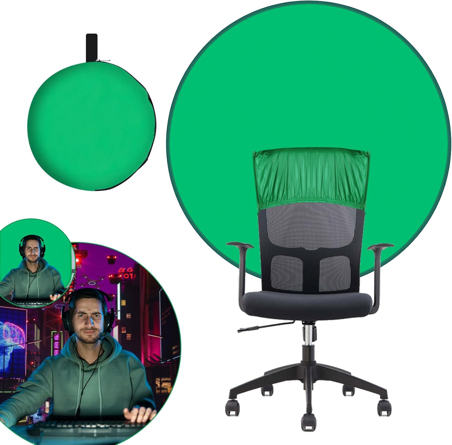 Green Screen Background with Stand,SRIMMIT Upgrade 1.42m(4.65ft) Collapsible Greenscreen Backdrop,Pop Up Green Screen with Storage Bag,Portable Backdrop for Gaming,Live Streaming,Zoom Meeting, 142cm 56 IN Elastic Fixed Green