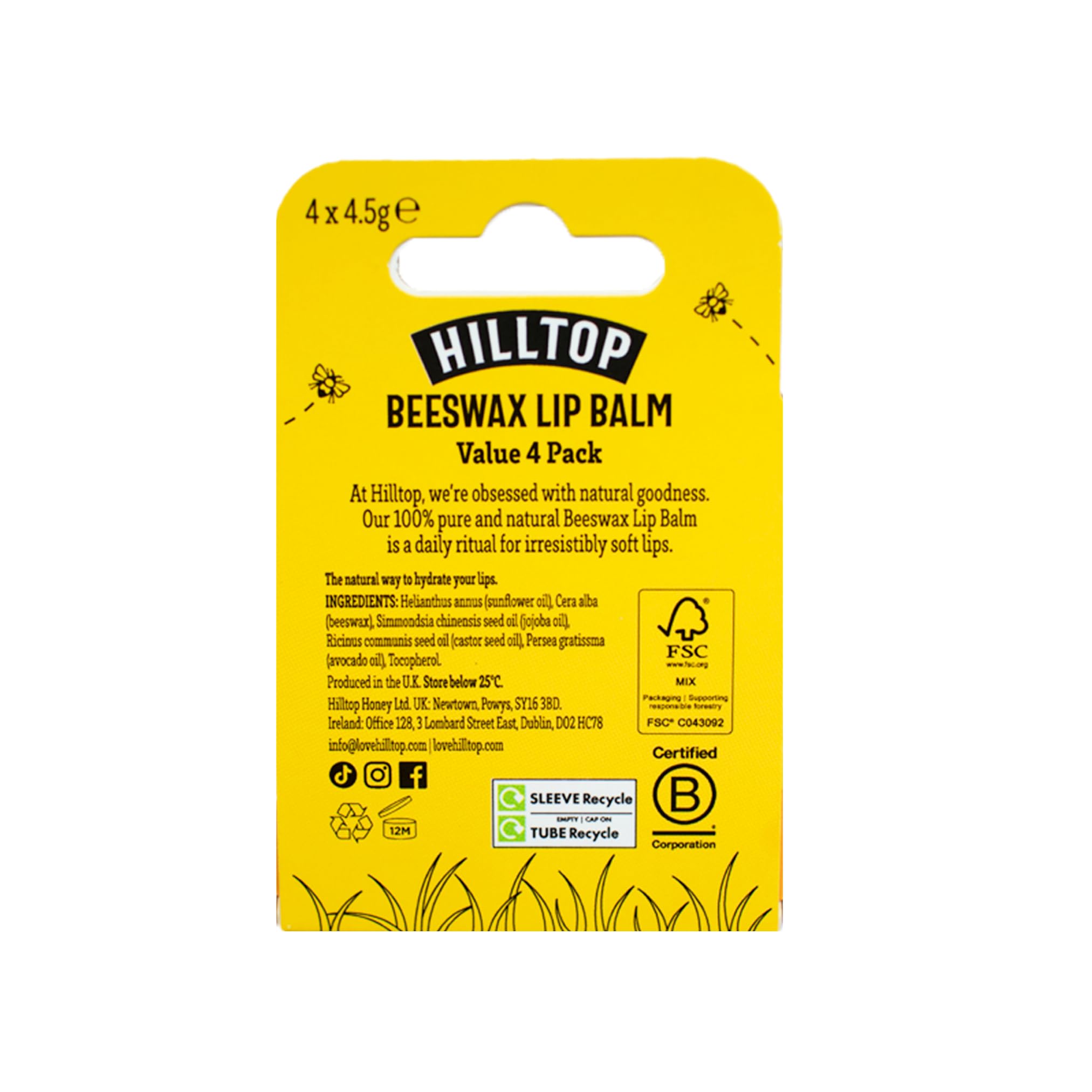 Hilltop Honey - Original Beeswax Lip Balm - Moisturising - 4 pack (4x4.5g), Clear - Image 2