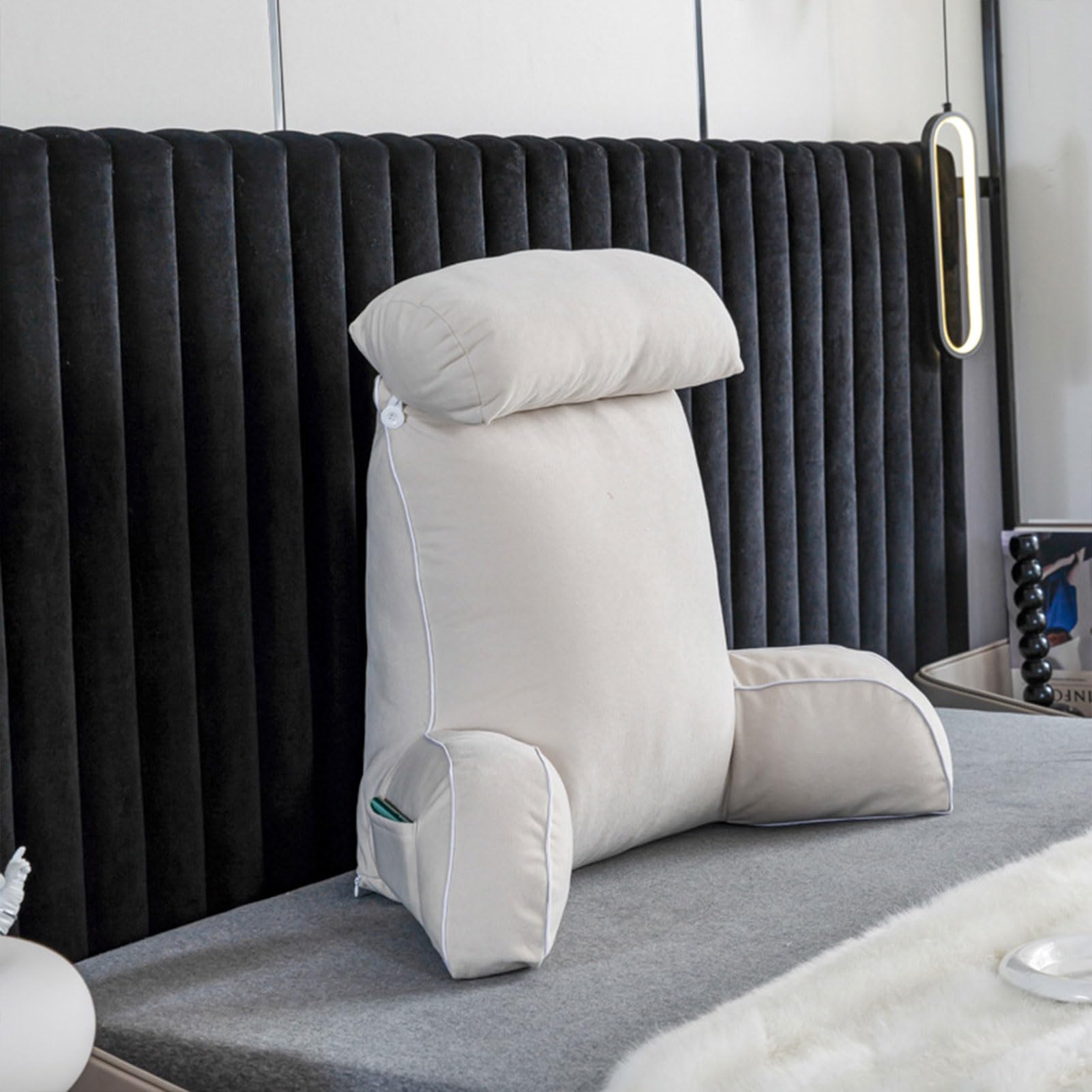 YKMYXZ support pillow， Backrest Multifunctional Sofa And Bedside Cushion WithRest For Reading Relaxing(Noble White)