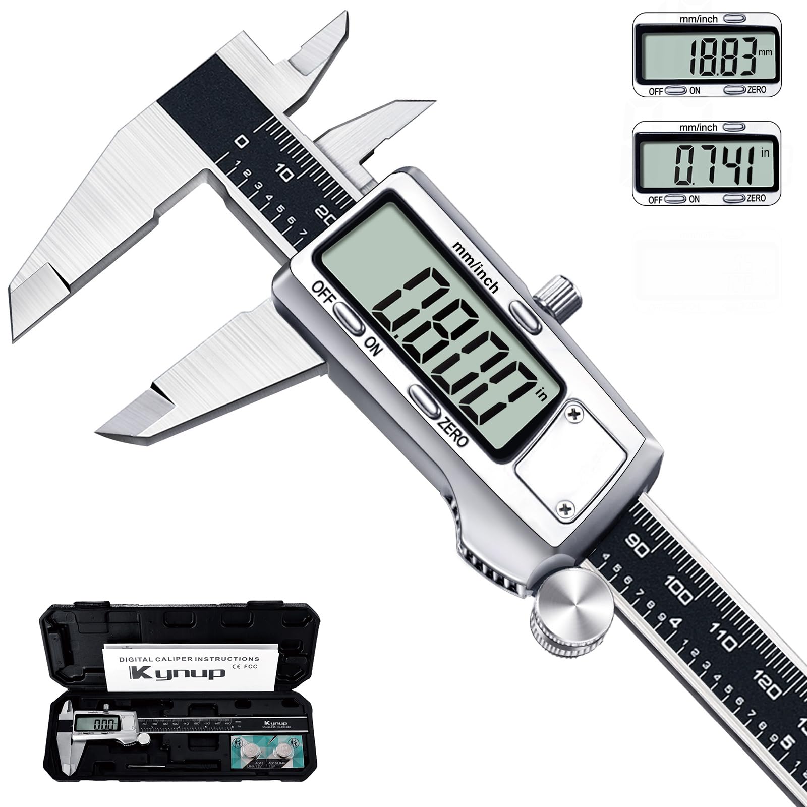 Kynup Digital Messschieber, 150 mm Schieblehre Digital Edelstahl, Elektronik Digitaler Messschieber Messwerkzeuge, LCD Display für Haushalt und Industrie Messung Messlehre, Schwarz