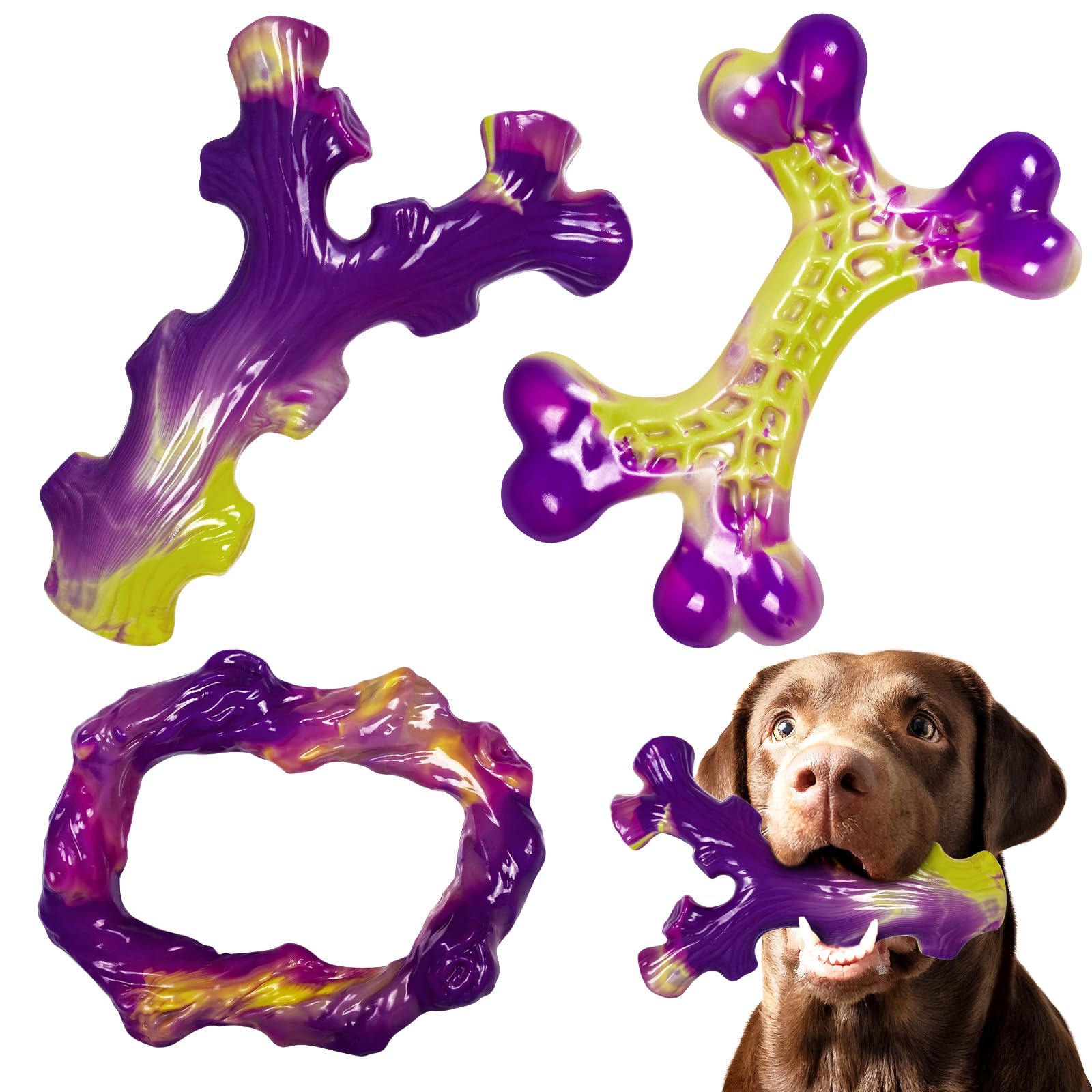 ChienBox Dog Toys 3 Pack: Indestructible Dog Toys for Aggressive Chewers, Tough Dog Toys for Medium Large Breed, Bacon Flavour Strong Dog Toys for Boredom, Long Lasting Durable Chew Toys for Dogs