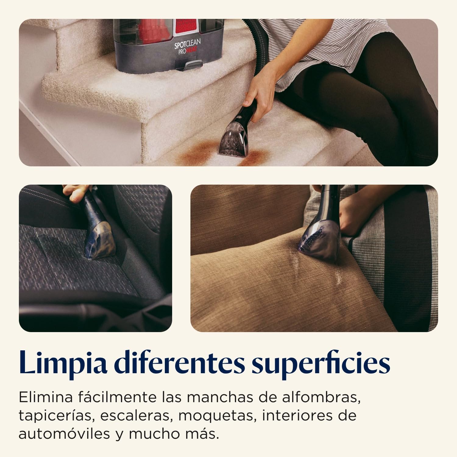 BISSELL SpotClean ProHeat, Aspiradora de Agua Tapiceria, Lava Aspiradora con Tecnología HeatWave, Limpiador de Liquidos para Alfombras, Tapiceria, Sofa, Autos y Más, Motor Potente de 330W, 36988
