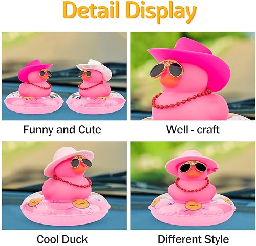 Miniatura 3 de wonuu Decoración de coche de pato de goma, accesorios para automóvil, adorno para tablero de instrumentos con sombrero de vaquero, anillo de
