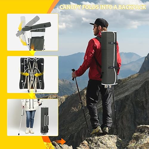 Miniatura 7 de Sillas de camping con sombra, silla deportiva con toldo, silla de camping plegable, con enfriador y portavasos, plegable y ligera para camping,