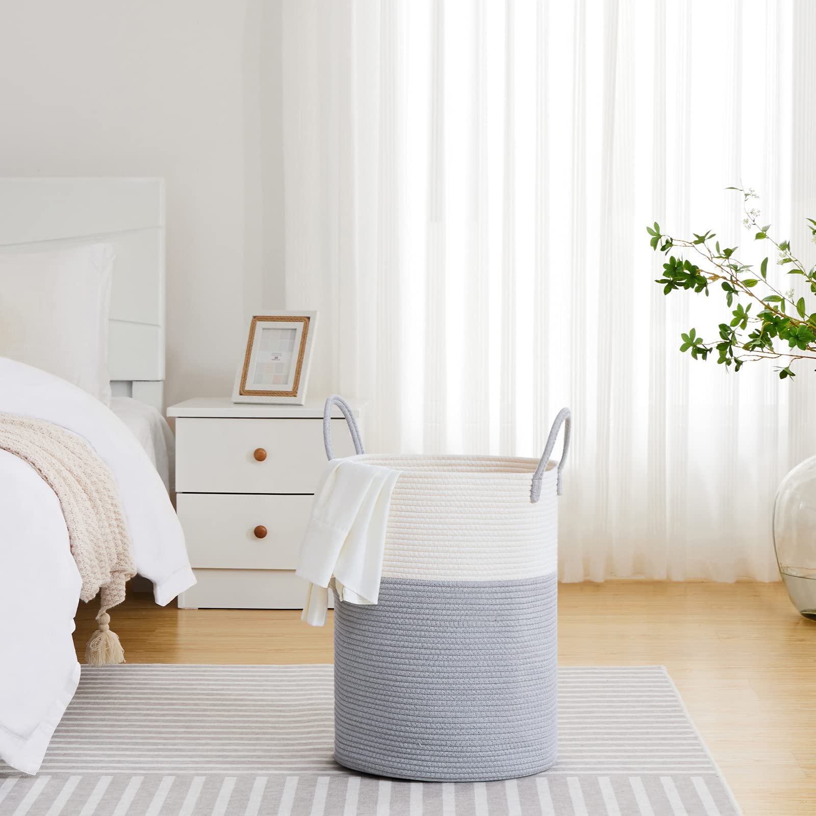 VIPOSCO Large Laundry Hamper, Tall Woven Rope Storage Basket for Blanket Toys, Dirty Clothes in Living Room, Bathroom - Image 4