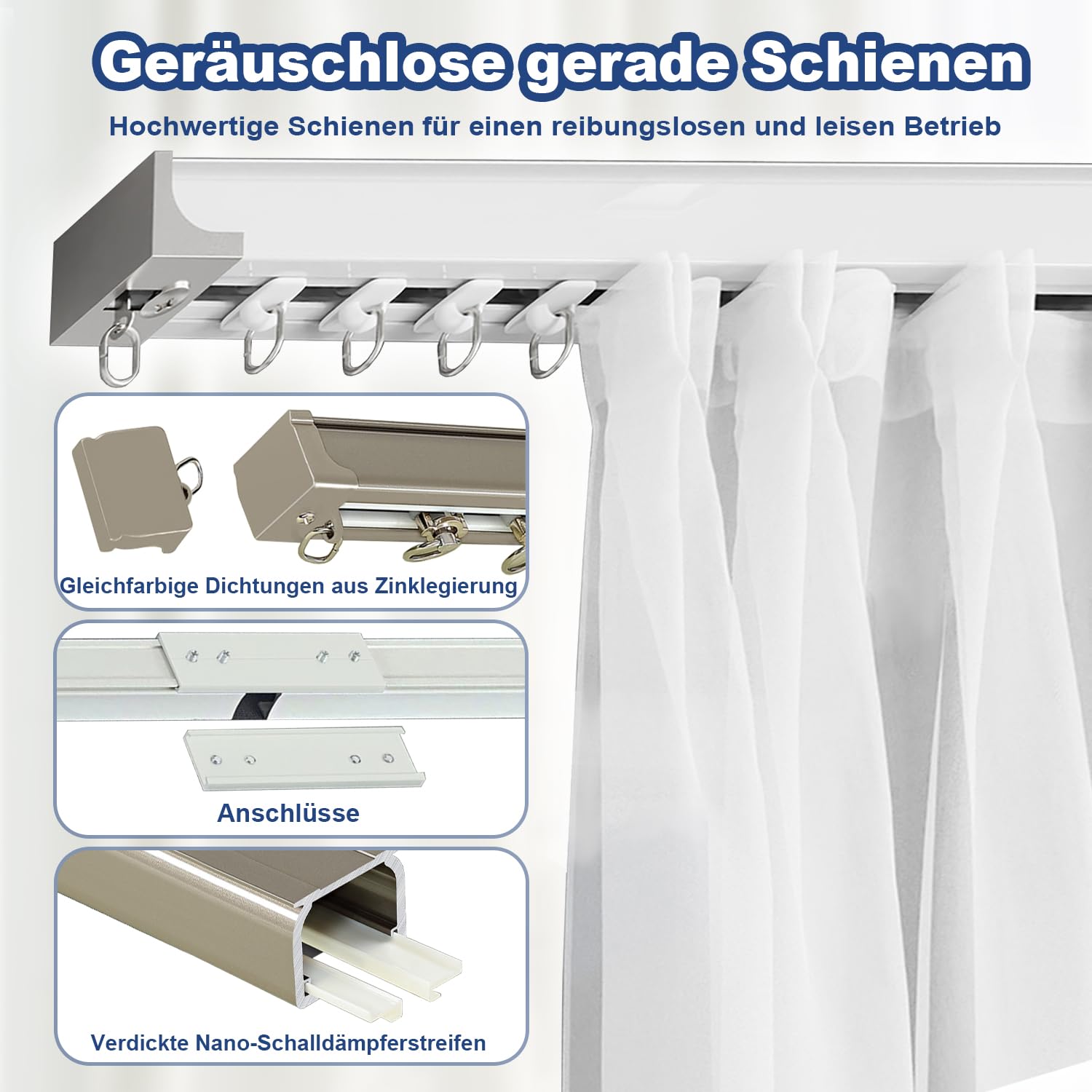 Rail de rideau en aluminium pour rideaux, 4 m avec roulettes silencieuses, système de rail de rideau de montage au plafond ou au mur, pour chambre à coucher, camping-car, douche, bureau, blanc