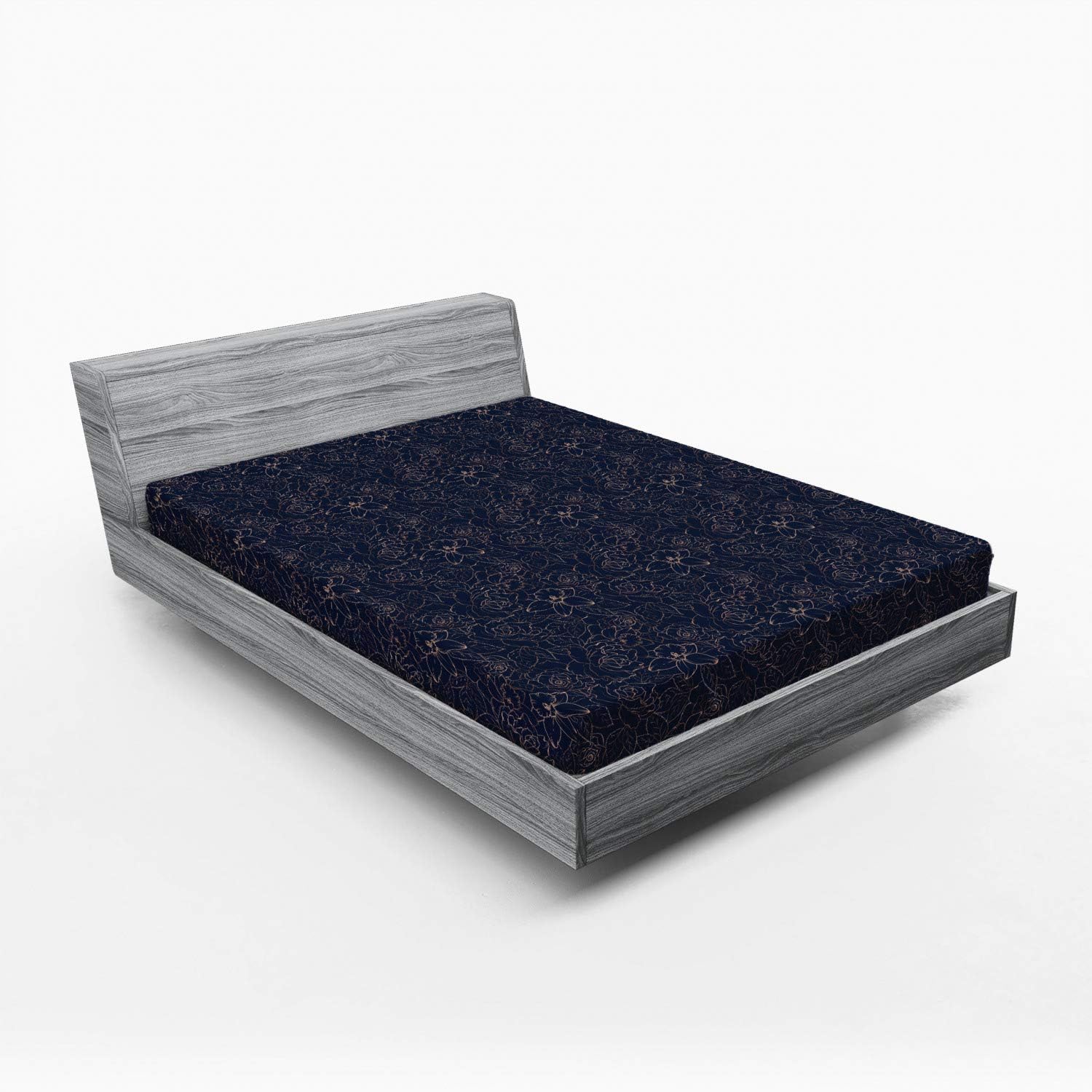 Ambesonne Navy Blue Fitted Sheet, Abstract Hand Drawn Interpretation of Narcissus Rose Daffodil Peony Flower, Bed Cover with All-Round Elastic Deep Pocket for Comfort, Queen Size, Indigo Sand Brown