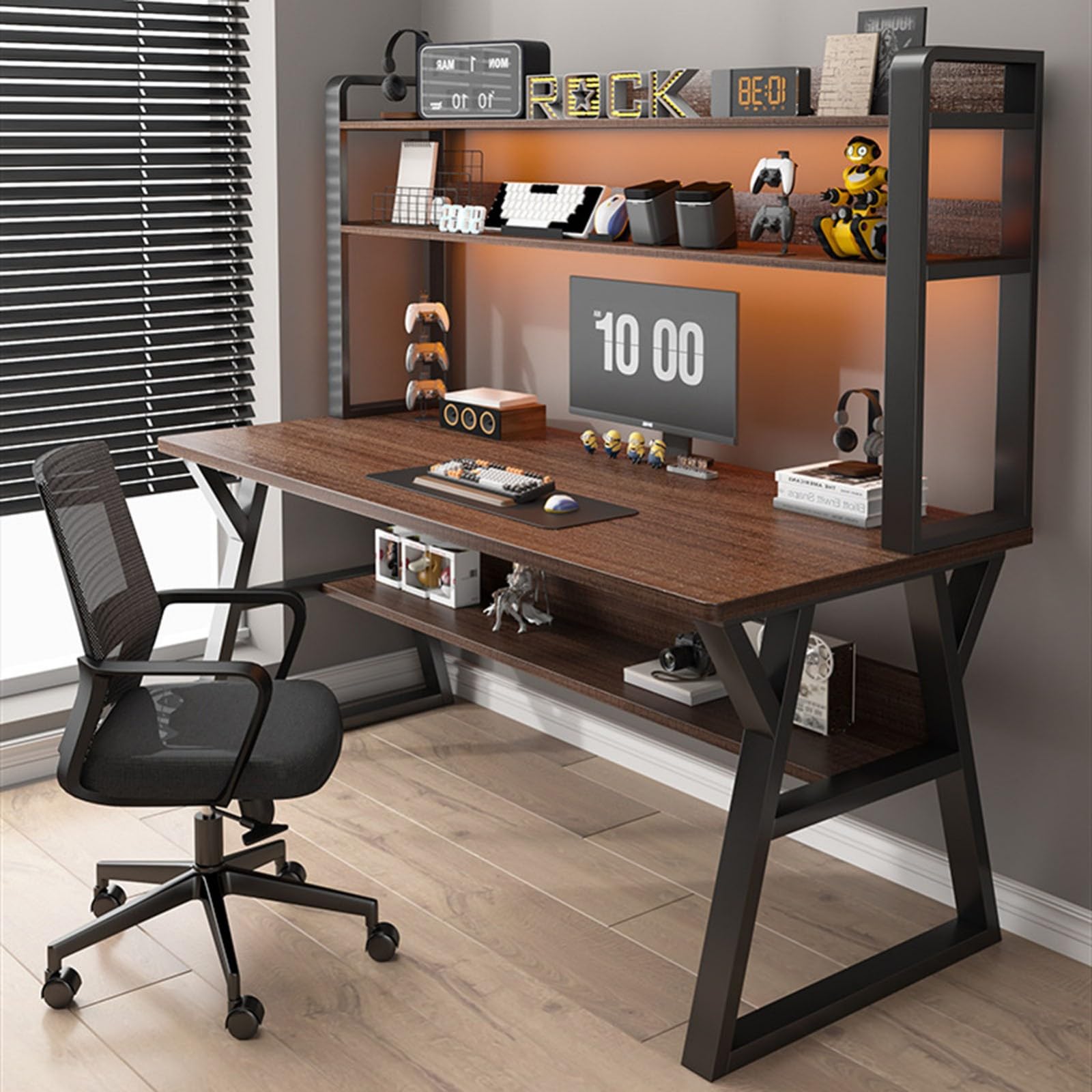 Petit bureau ordinateur 100x50 cm avec étagères intégrées pour chambre moderne - 8