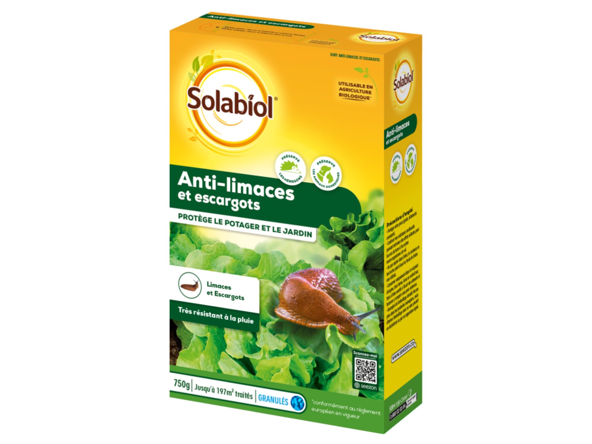 Solabiol Anti-​Limaces & Escargots - 750g - Granulés - Jusqu'à 197m² - Résistant À La Pluie - Prêt À l'emploi - Utilisable en Agriculture Biologique SOLIMA750N