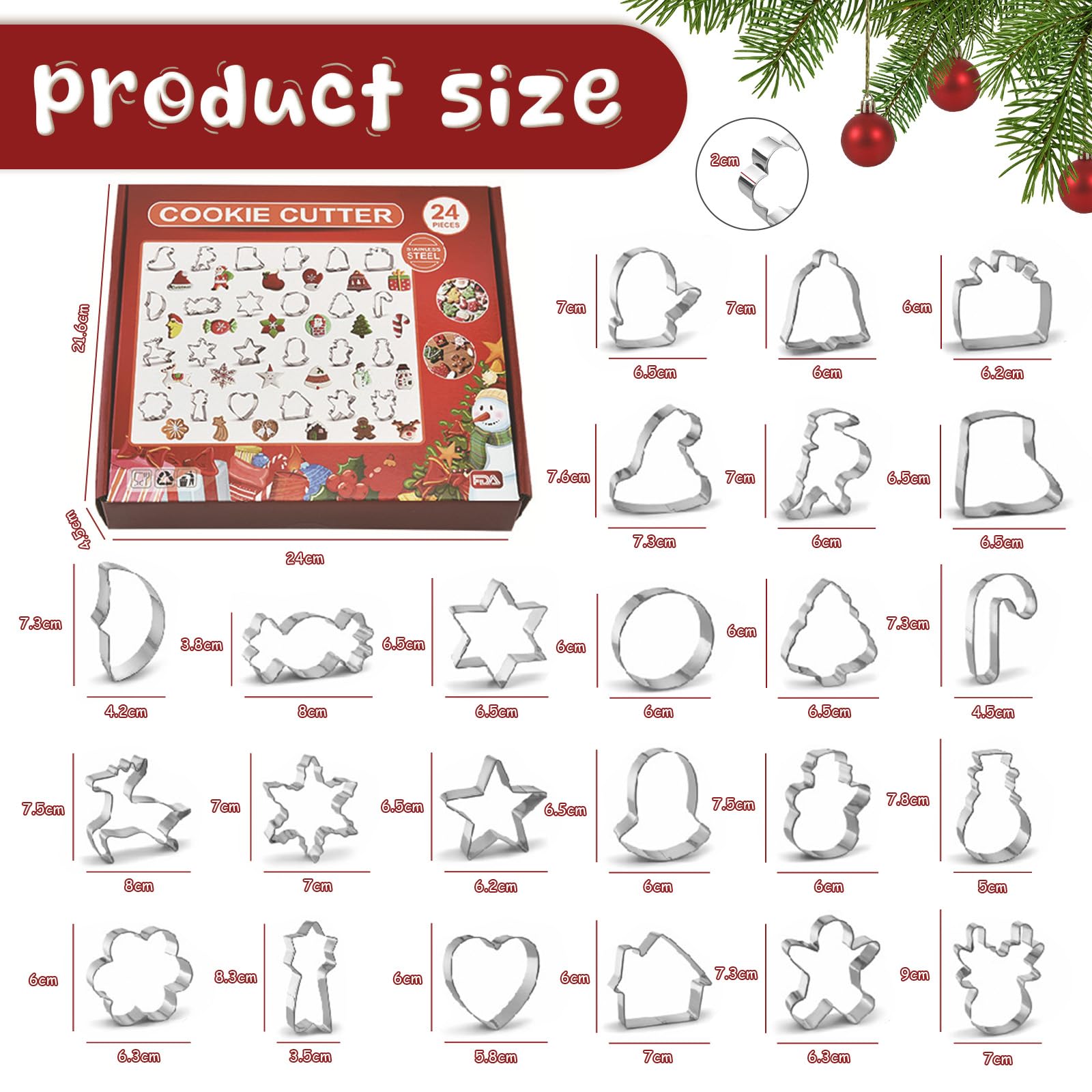 24 Emporte-Pièces Noël En Acier Inoxydable - Sapin, Flocon, Bonhomme De Pain D'Épices, Pour Biscuits Et Pâtisseries