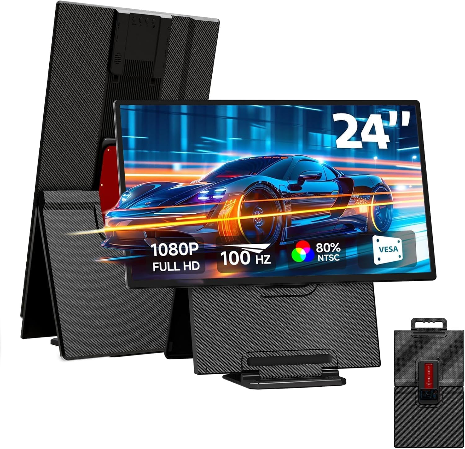 24" Large Portable Monitor, IPS USB-C HDMI Work Home Gaming Second Monitor 4.2" Height & 90° Rotation Adjustable Stand for Laptop, MacBook, Phones, PS4&5, Switch Xbox