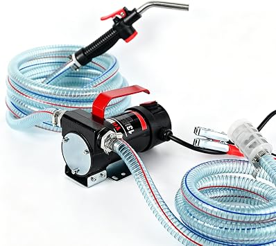 Diesel Transfer Pump, 12 Volt Fuel Transfer Pump with Nozzle Hoses for Transferring Diesel, Kerosene, Machine Oil, Self Priming DC Fuel Pump Kit