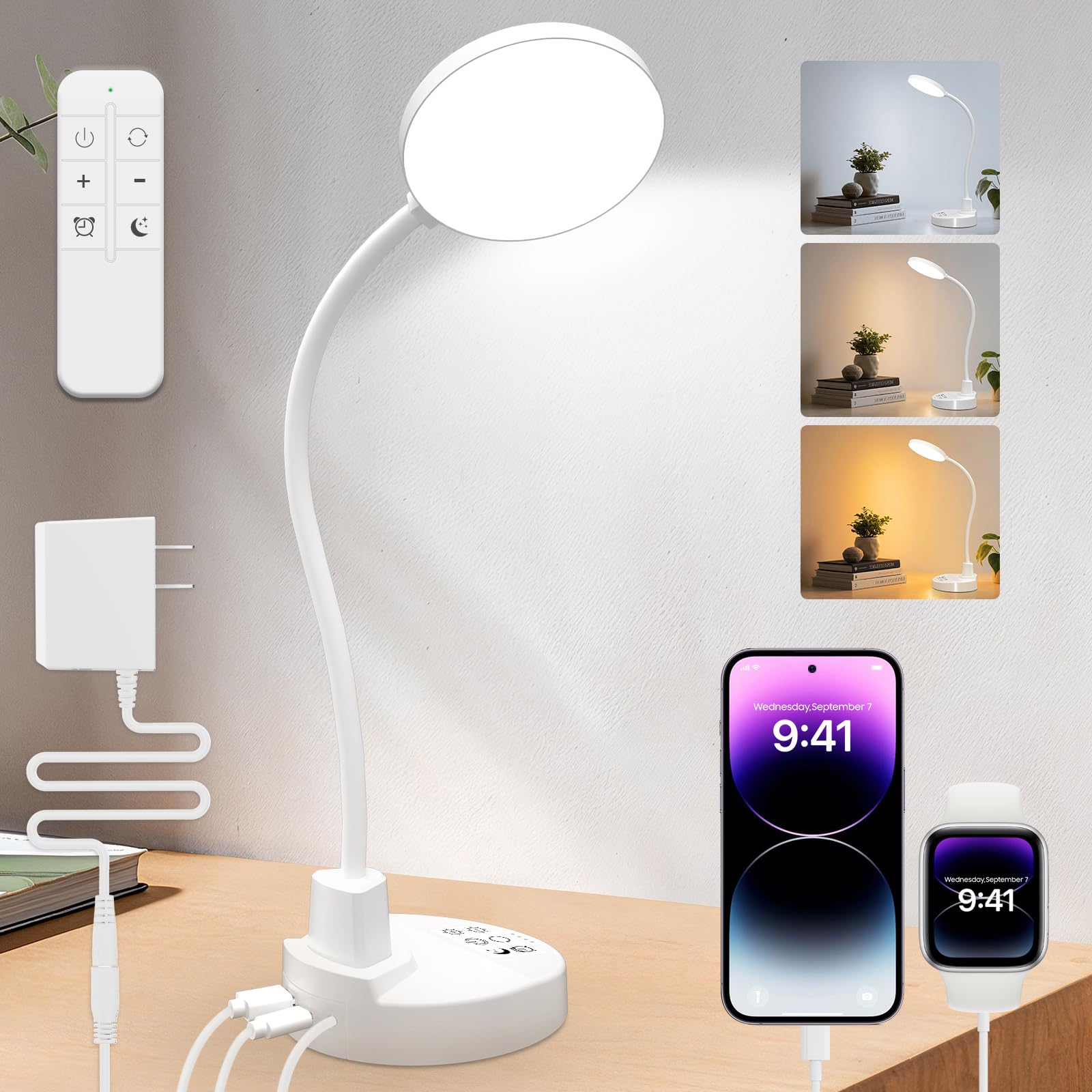 78 LED Desk Lamp with Remote Control & USB Ports, Dimmable Desk Light