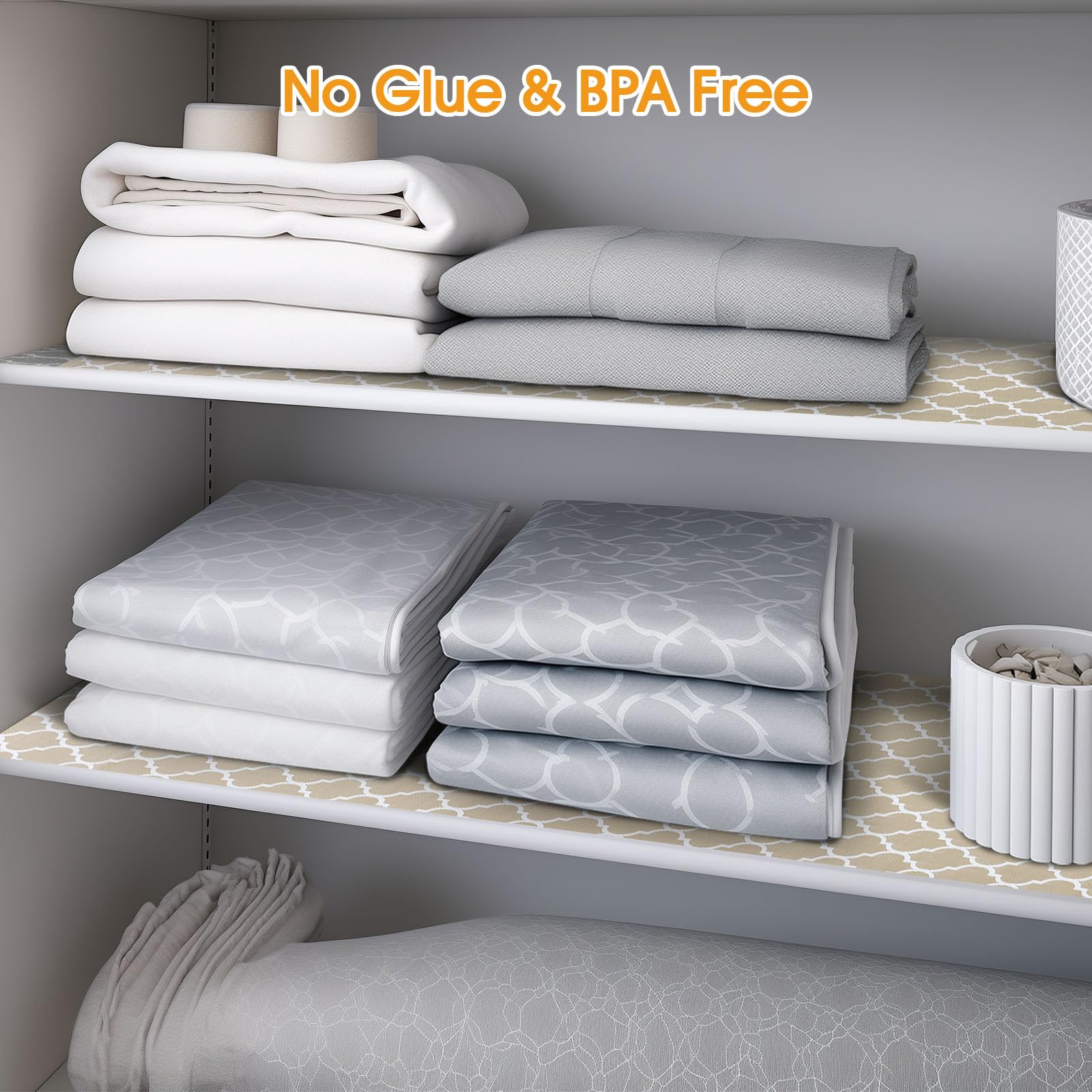 Revestimiento para estantes y cajones para armarios de cocina, no adhesivo, agarre fuerte, antideslizante, papel grueso, impermeable, tapetes protectores para aparador, armario, beige, 23