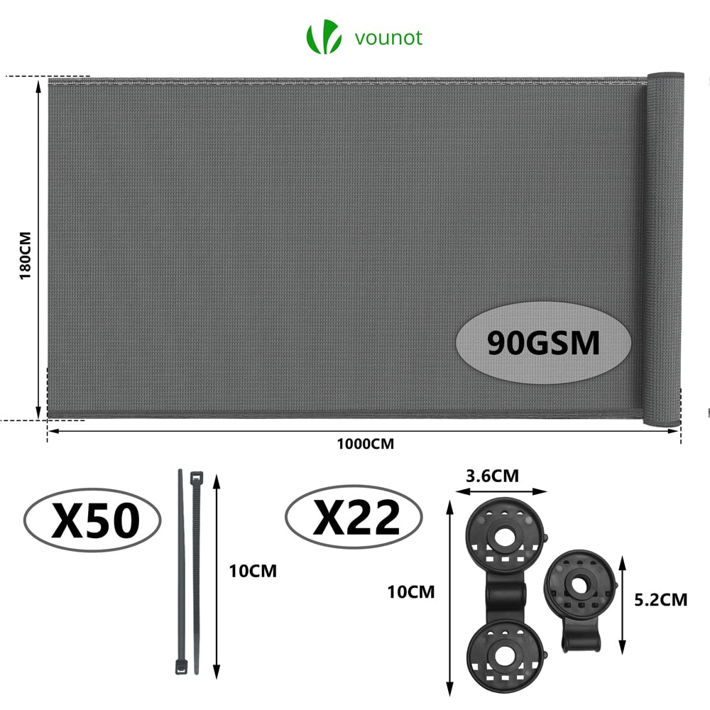 VOUNOT® Malla Sombreo y Ocultación 1.5×10m, Valla Privacidad HDPE Protección UV, Red de Sombra con Clips y Bridas, para Jardín, Huerto, Balcón, Antracita — view 14