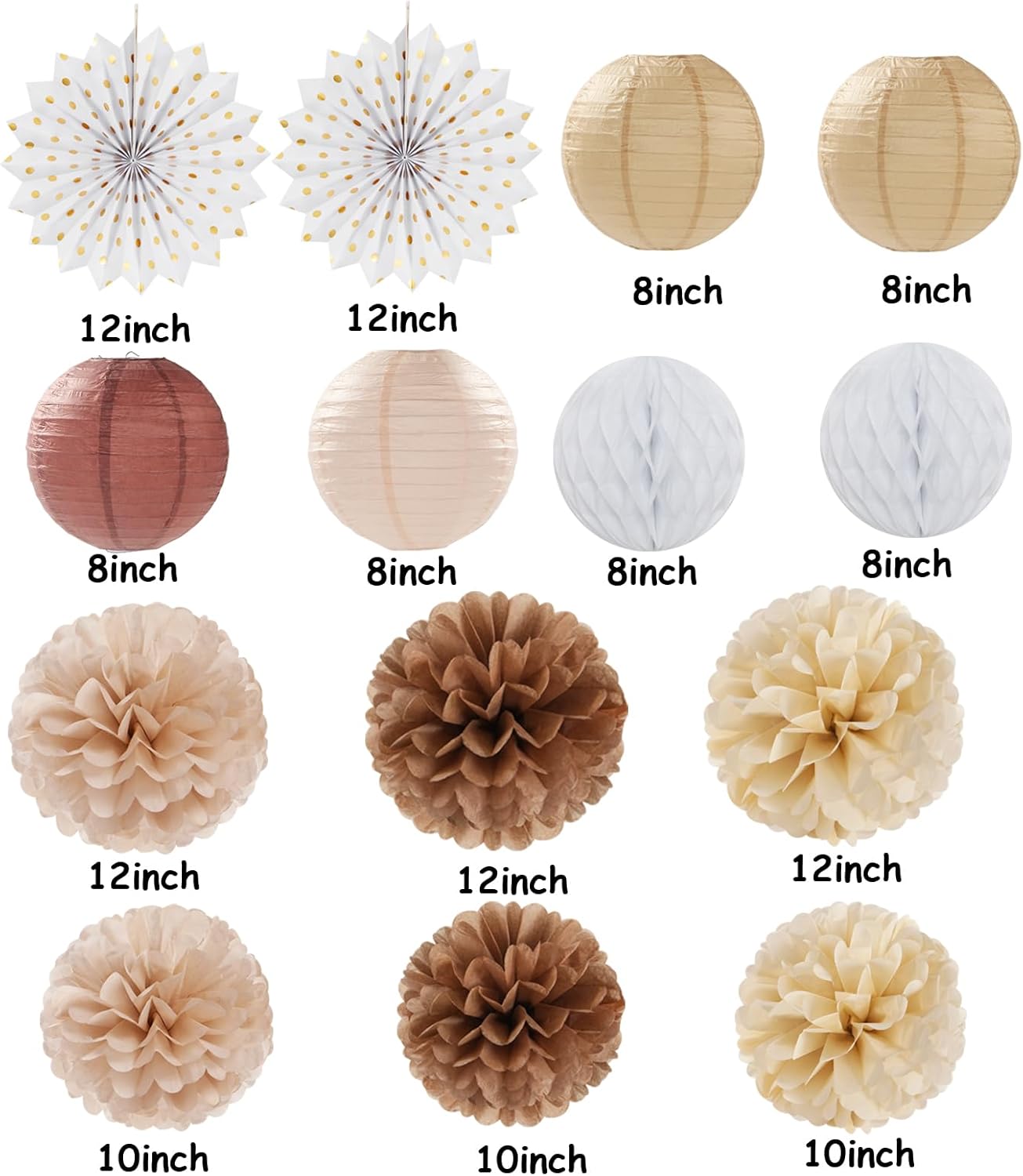 Boho Baby-Shower White-Brown Champagne Party-Decorations and Boho Baby-Shower Party-Decorations Streamers-Lanterns