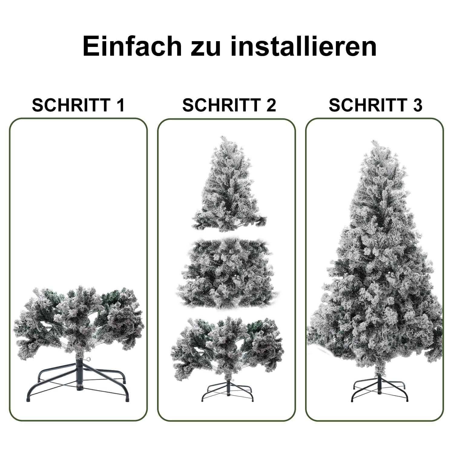 Choinka ze śniegiem, 150 cm, sztuczna choinka z metalowym stojakiem, igły PCW z białymi imitacjami płatków śniegu, sztuczne drzewko bożonarodzeniowe, system składania zielony