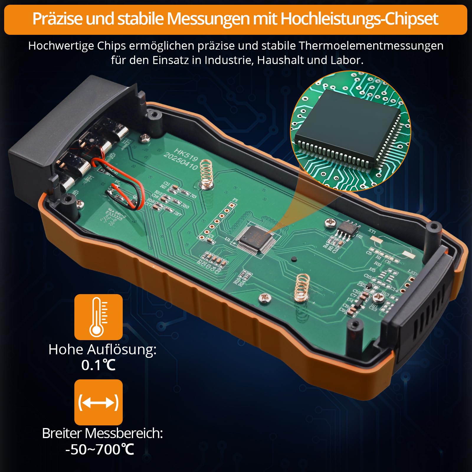 Neoteck Digital Thermoelement Thermometer Dual Kanal K/J Digitales Thermometer mit 4 Thermoelementen -50~1300°C Zweikanal-Temperaturmessgerät für HLK, Automobilen, elektrischer Wartung