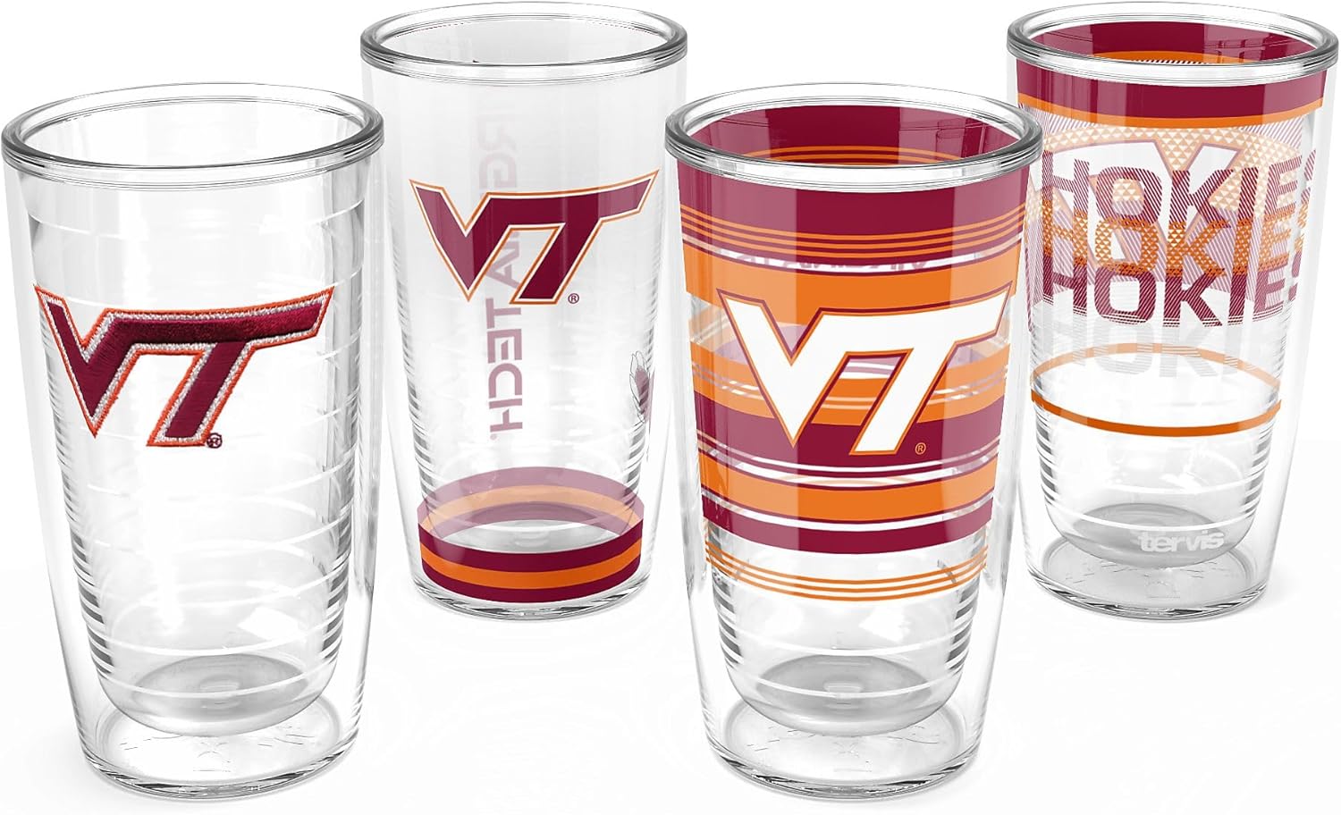 Tervis Virginia Tech Hokies - Assorted Made in USA Double Walled Insulated Tumbler Travel Cup Keeps Drinks Cold & Hot, 16oz 4pk, Classic