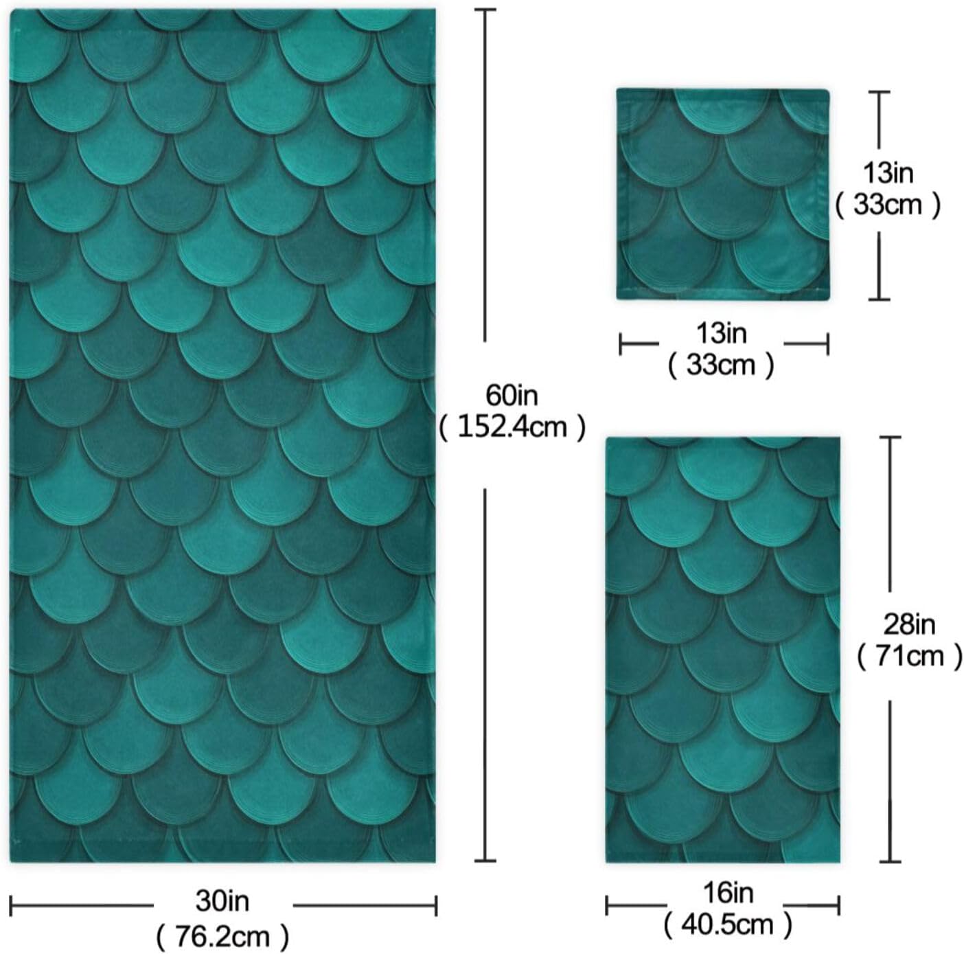 Naanle Beautiful Blue White Mermaid Scale Soft Luxury Decorative Set of 3 Towels, 1 Bath Towel+1 Hand Towel+1 Washcloth, Multipurpose for Bathroom, Hotel, Gym, Spa and Beach