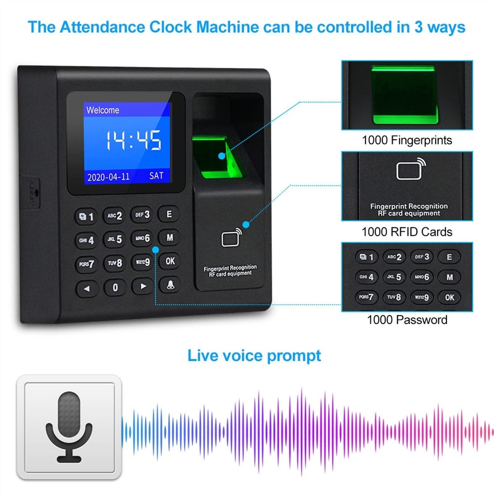 Maszyna obecności, Maszyna Intelligent Fingerprint Frekwencja Frekwencja biometryczny linii papilarnych Time Machine Zegar Recorder Device urzędnik,Elektronika biurowa