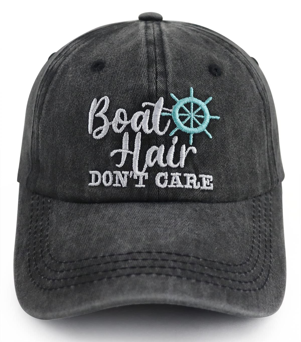 Boat Hair Don't Care Hats for Men Women, Adjustable Embroidered Cotton  Washed Distressed Denim Fishing Baseball Cap