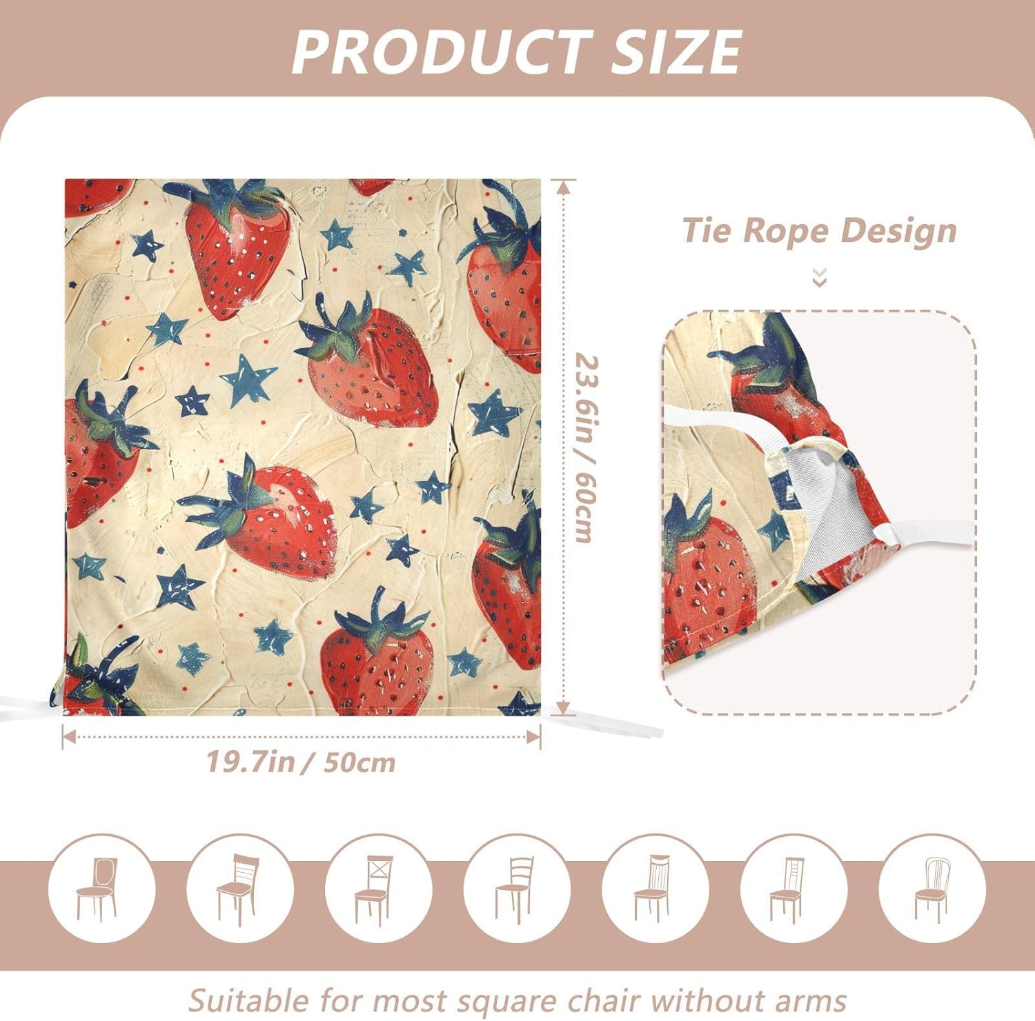 ALAZA Strawberry and Stars Chair Back Cover Set of 6, Washable Reusable Removable Chair Slipcovers Decorative Chair Cover for Home Kitchen Wedding Party