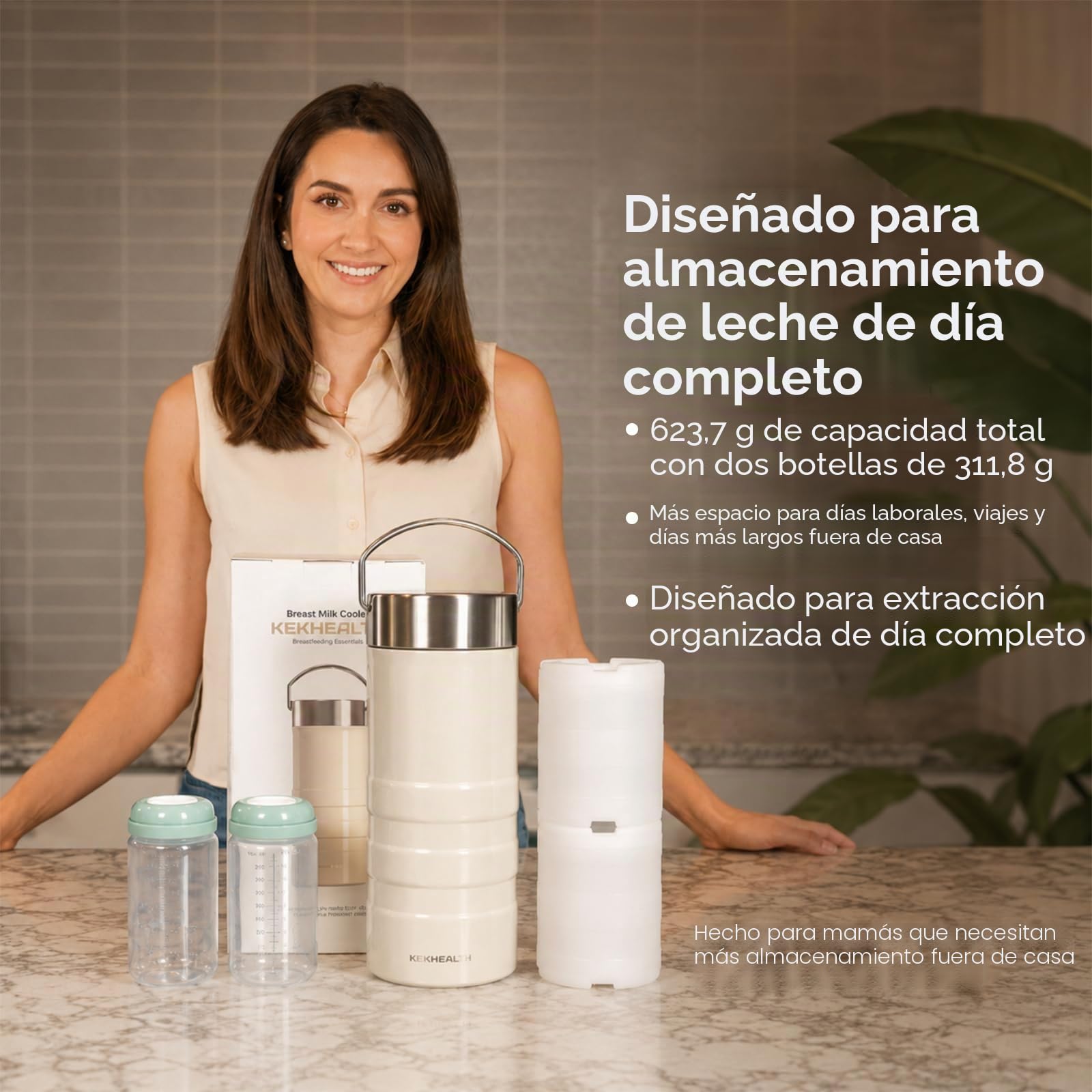 Enfriador de Leche Materna 22oz para Trabajo y Viajes, Enfriamiento 24h, Nevera Portátil Gran Capacidad con 2 Botellas de Almacenamiento de Leche, Esencial Lactancia & Bebé