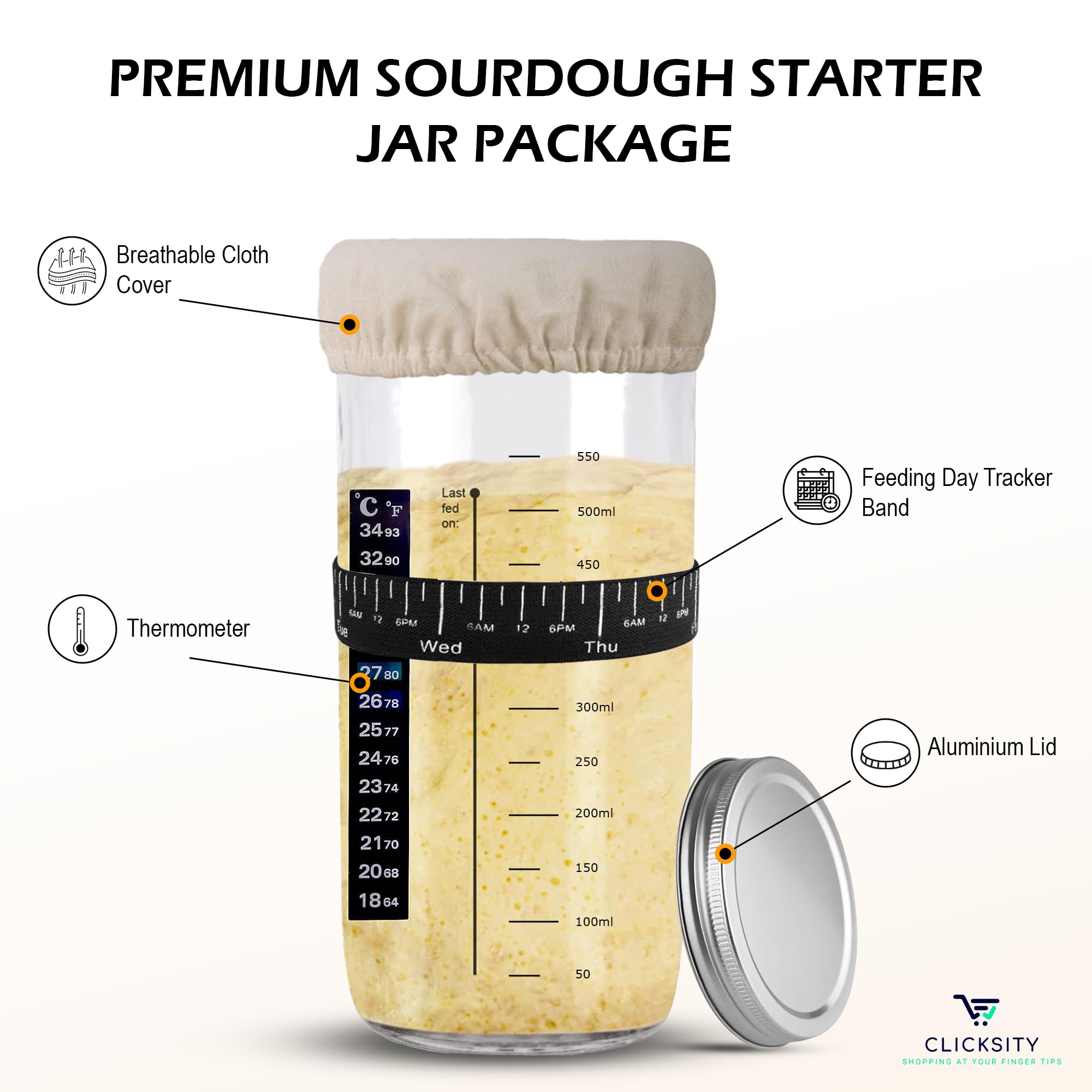 Amazon.com: CLICKSITY 24 盎司(約680.4 毫升)Sourdough 入門套組,附藍