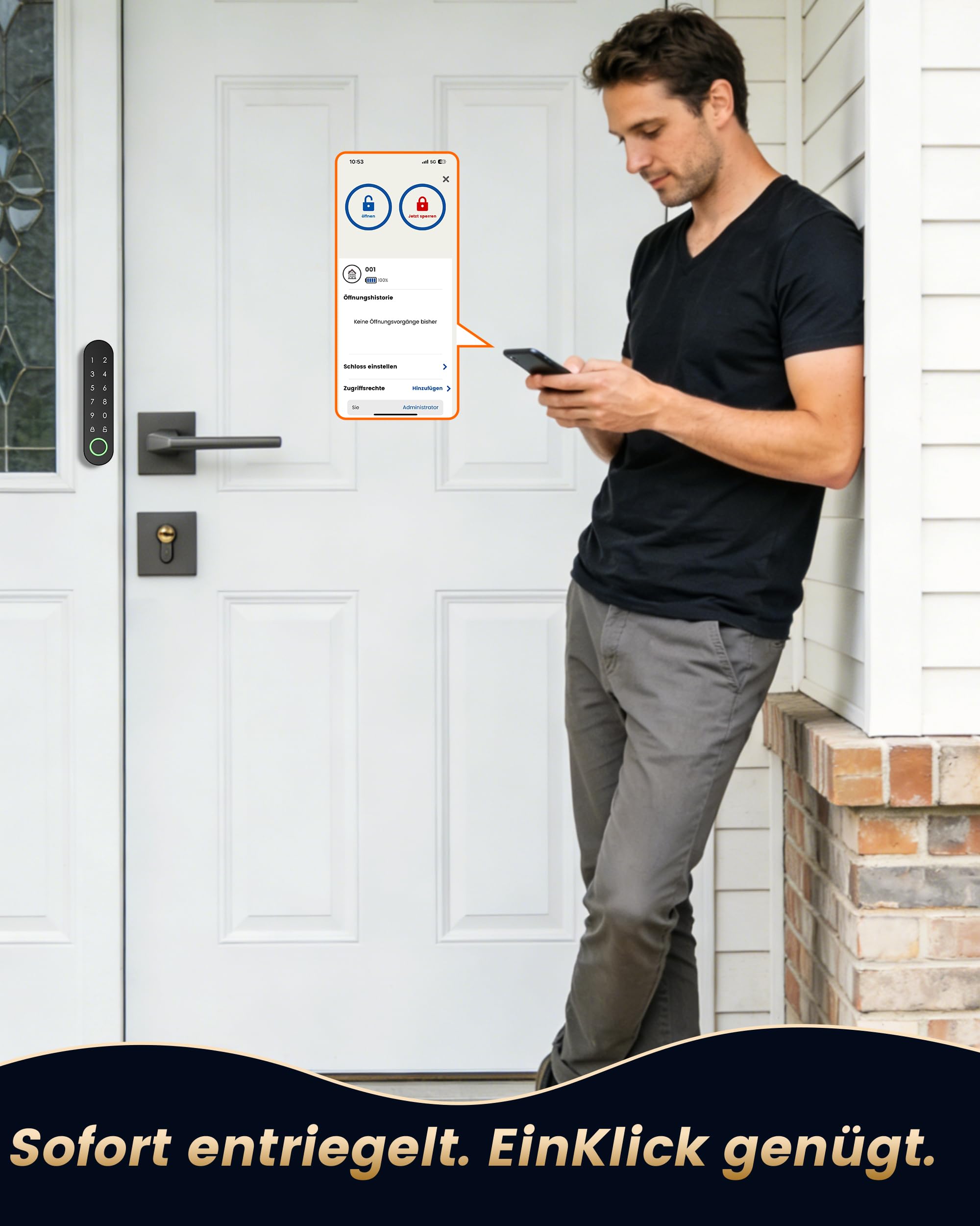 Signstek Smart Lock, Smartes Türschloss Fingerabdruck & Bluetooth – Nachrüstbarer Elektronischer Schloss Türöffner per App, Code, Smartphone, ohne Austausch des Schließzylinders (Schwarz)