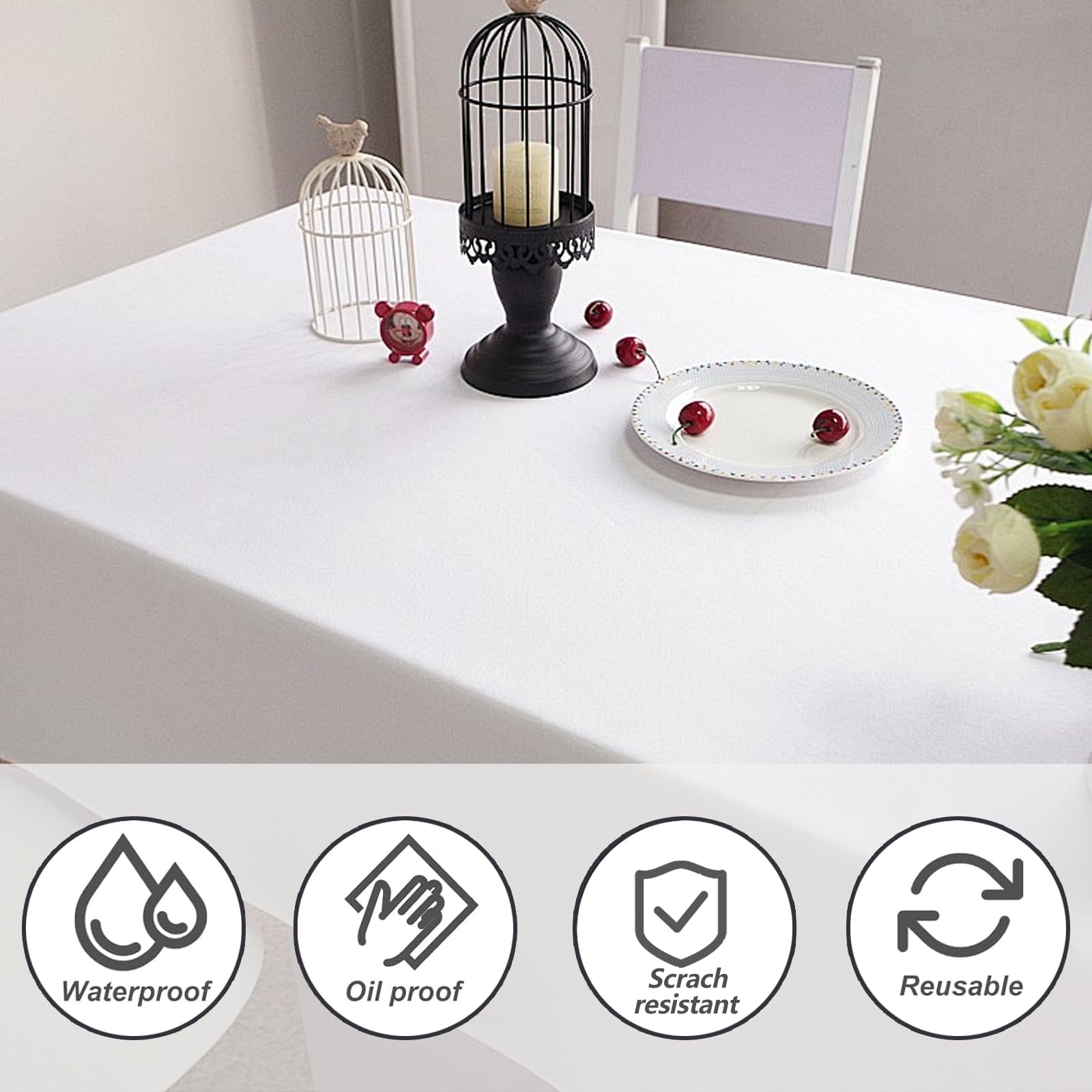 Janety 12 Packs Disposable Tablecloths, 137 x 274cm White Waterproof Plastic Tablecloth - Image 3