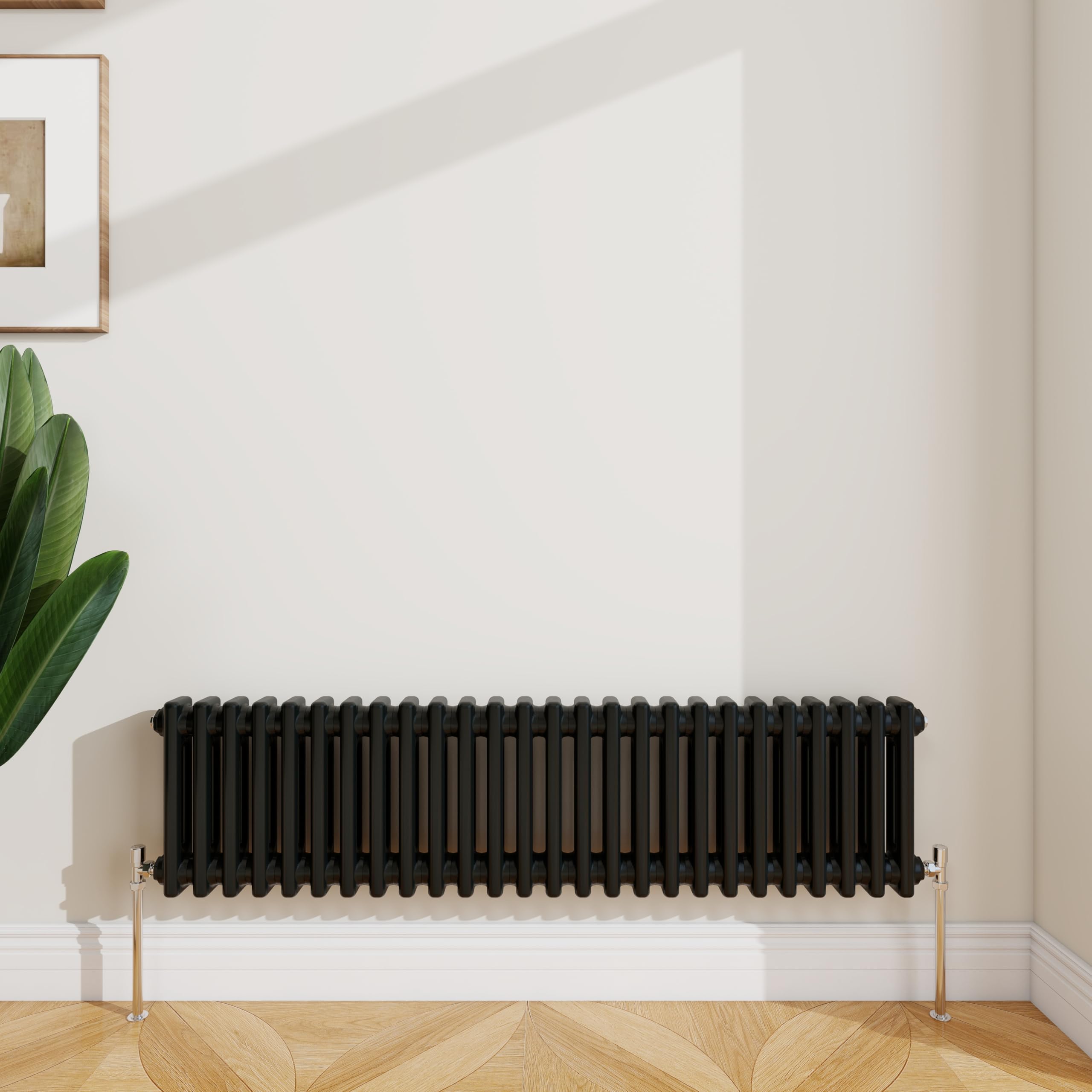 SLINE SANITARY 300x1190mm Cast Iron Style Traditional 2 Column Horizontal Black Central Heating Radiator