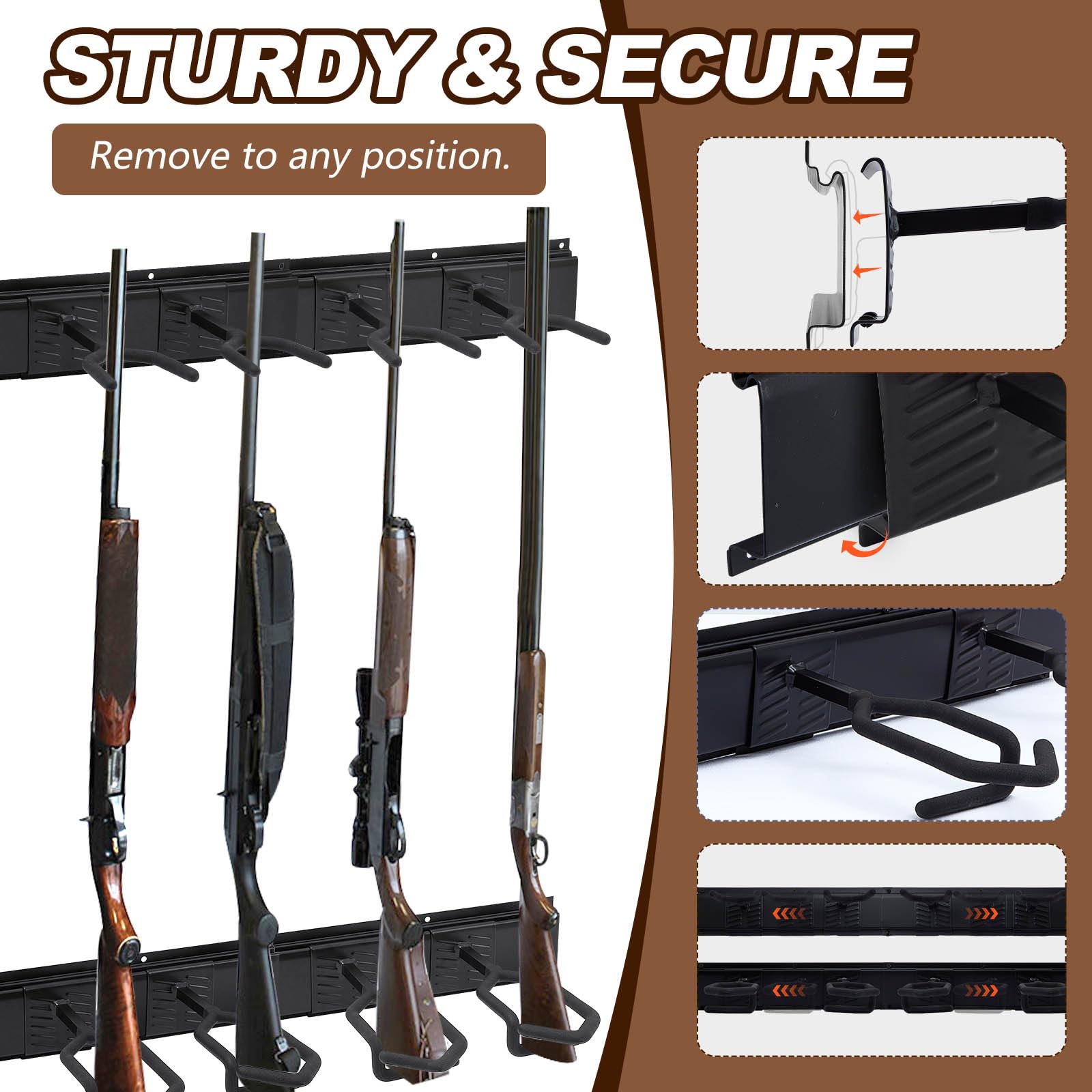 Gisafai 1 estante de metal ajustable para armas, montaje en pared, soportes de acero para armas de interior, soporte para pistola de 6 ranuras, soporte de exhibición negro con acolchado suave para