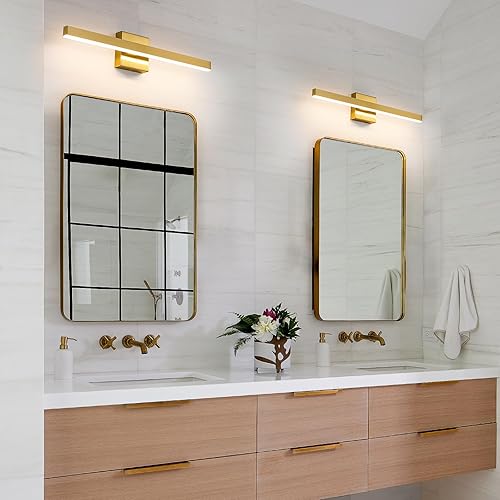 Miniatura 3 de KAISITE Moderna lámpara de tocador de baño, lámpara dorada sobre espejo de 24 pulgadas, lámpara de tocador regulable 5CCT LED barra de tocador para