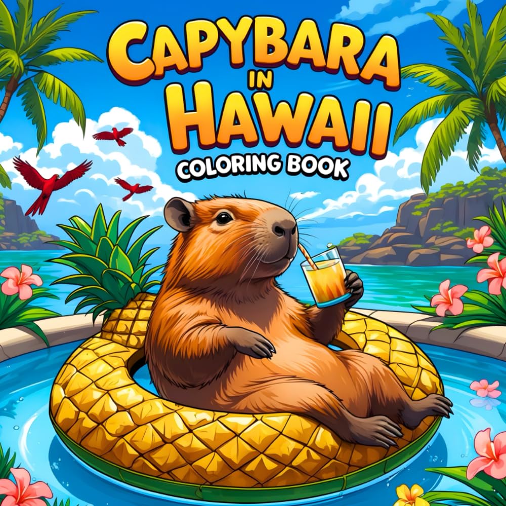 Capybara In Hawaii Coloring Book: Bold & Easy Capy In a Vacation | +35 Pages relieve Stress For all Ages