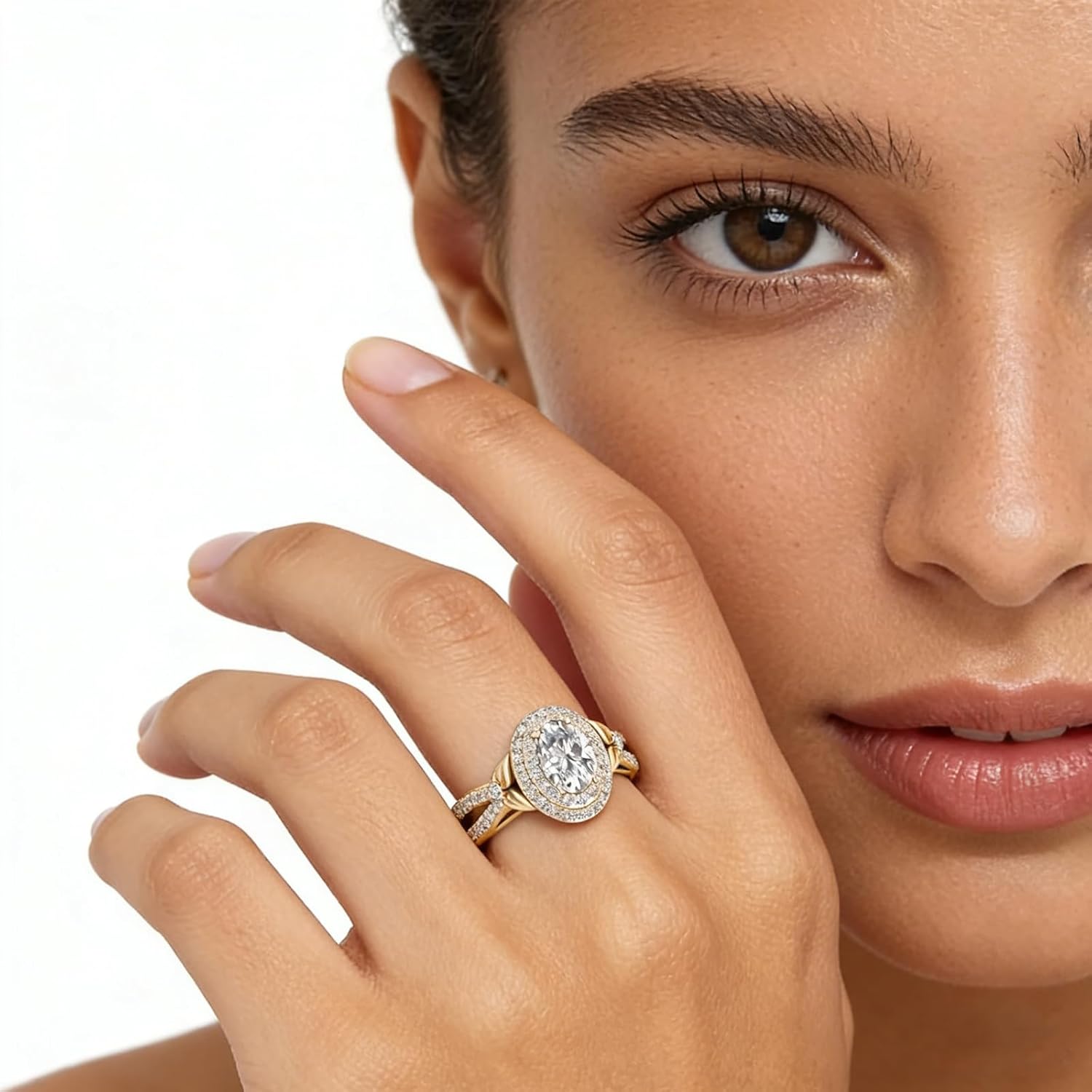 14K Gold Plated 925 Sterling Silver CZ Ring for Women,Promise Ring Dainty Oval Cut Cubic Zirconia Engagement Rings Bands Jewelry Gift for Her Women Wedding Anniversary Size:6-10