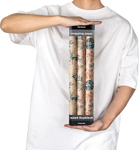 Miniatura 3 de RUSPEPA Rollos de papel de regalo de animales de Navidad, 17 pulgadas x 10 pies por rollo, total de 3 rollos, diseño verde