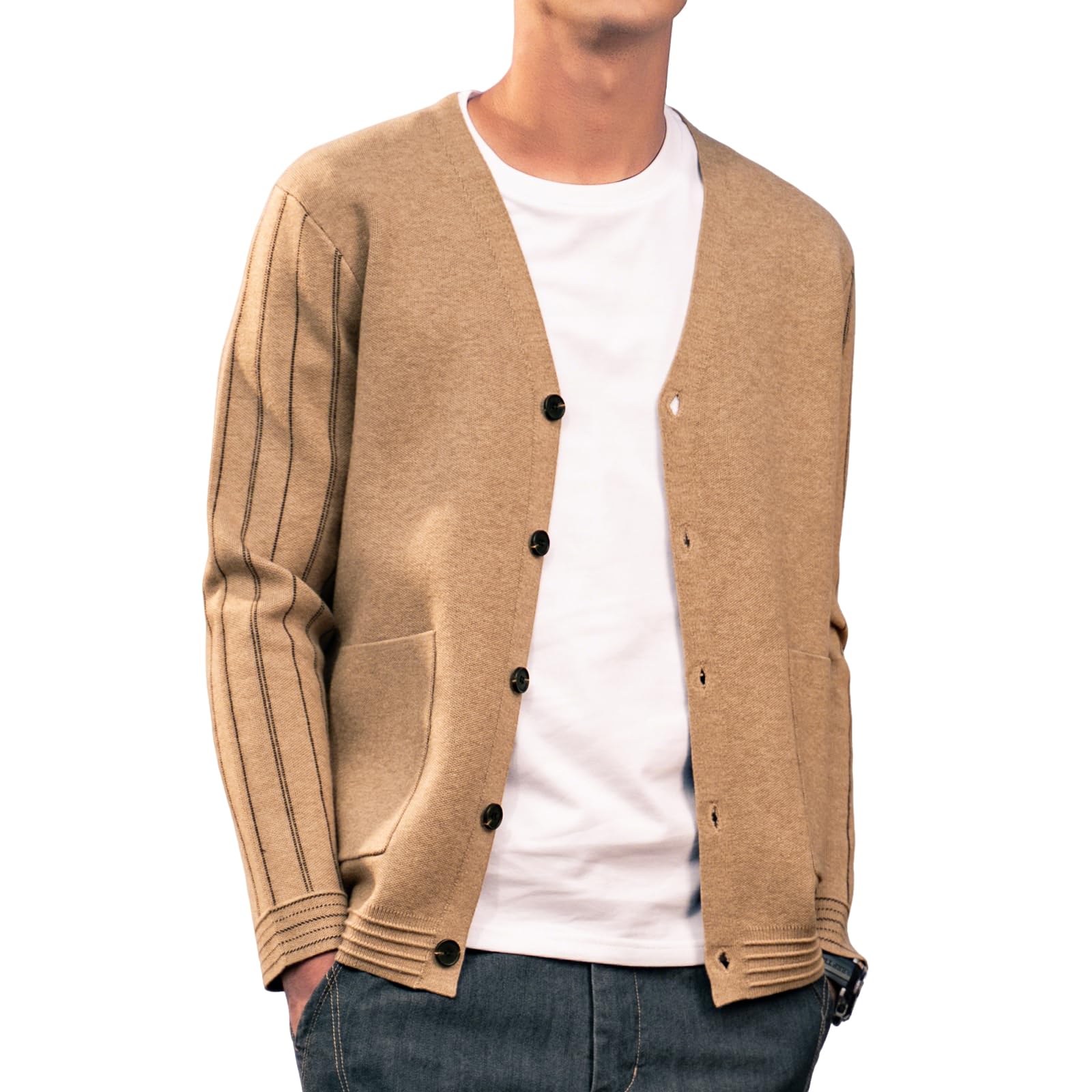 Men's Cardigan Sweater Button Front V-Neck Long Sleeve Knit Sweaters