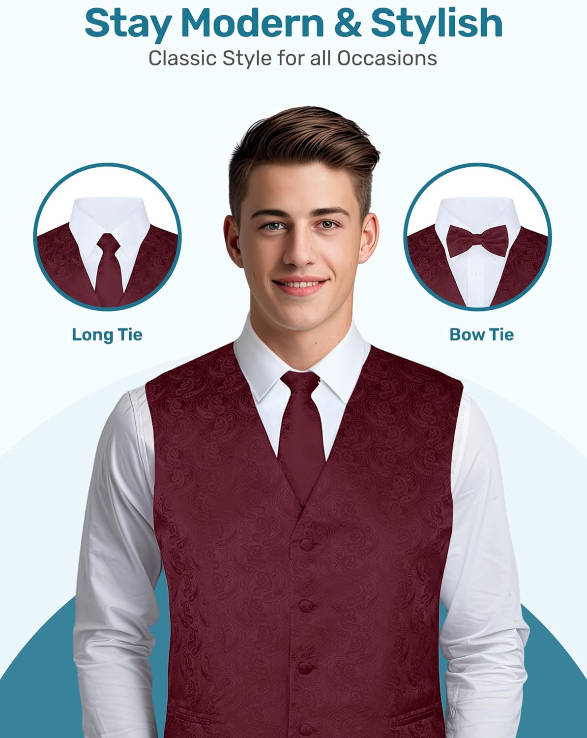 S.H. Churchill & Co. Men's 4 Piece Paisley Vest Set, with Bow Tie, Neck Tie & Pocket Hanky