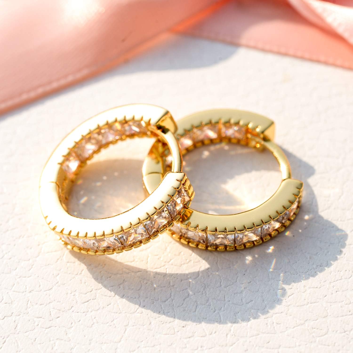 Kainier CZ Hoop Earrings with Cushion Cut Cubic Zirconia 14K White Gold Plated Ear Cuff Huggie Earrings Wonderful Gift Choice for Girls Women and Men… - Image 6