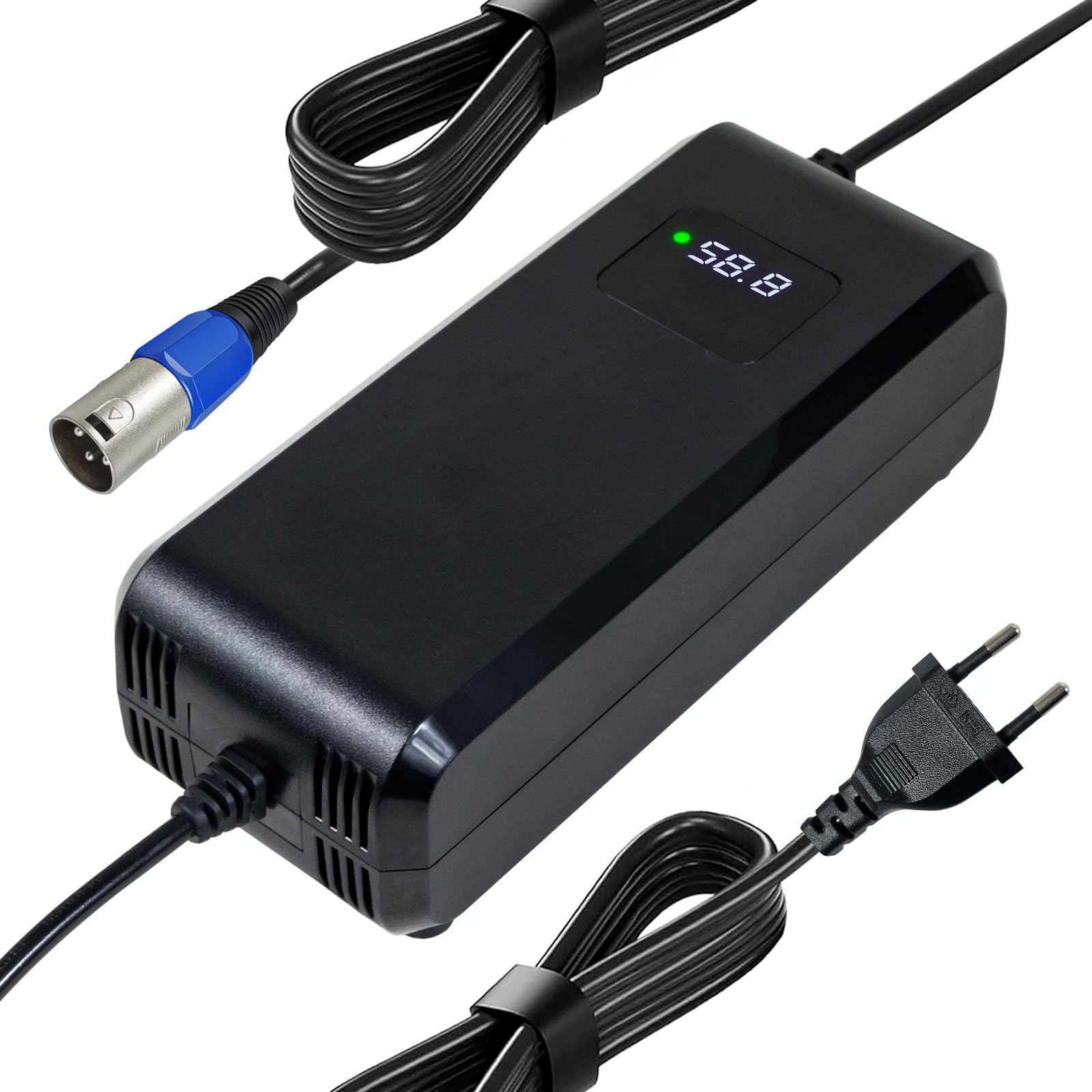 Caricatore rapido universale da 58,8 V, 4 Amp, per e-bike, hoverboard e scooter elettrico, 52 V, 14 serie, batteria agli ioni di litio, spina DC XLR a 3 fori