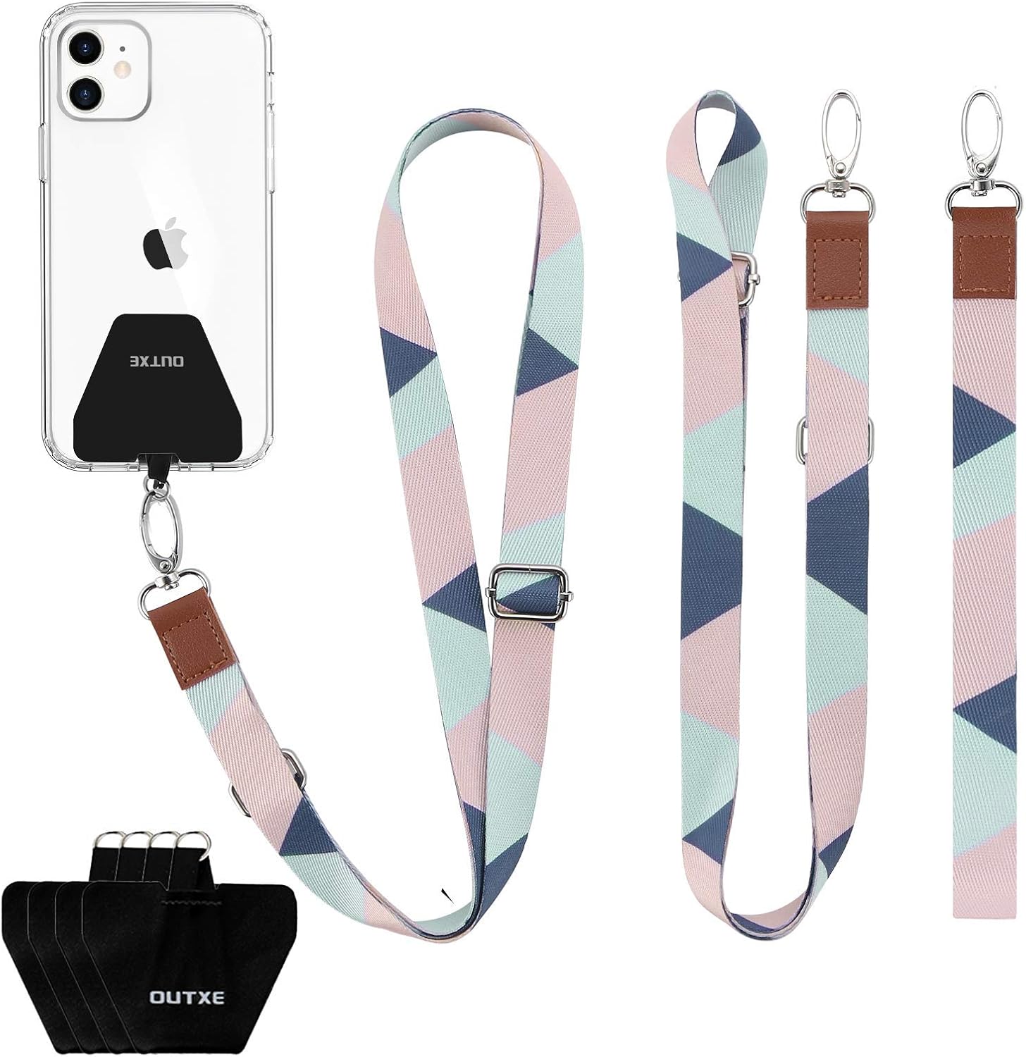 Phone Lanyard, 2× Neck Lanyard, 1× Wrist Strap, 4× Pads with Adhesive(Green)